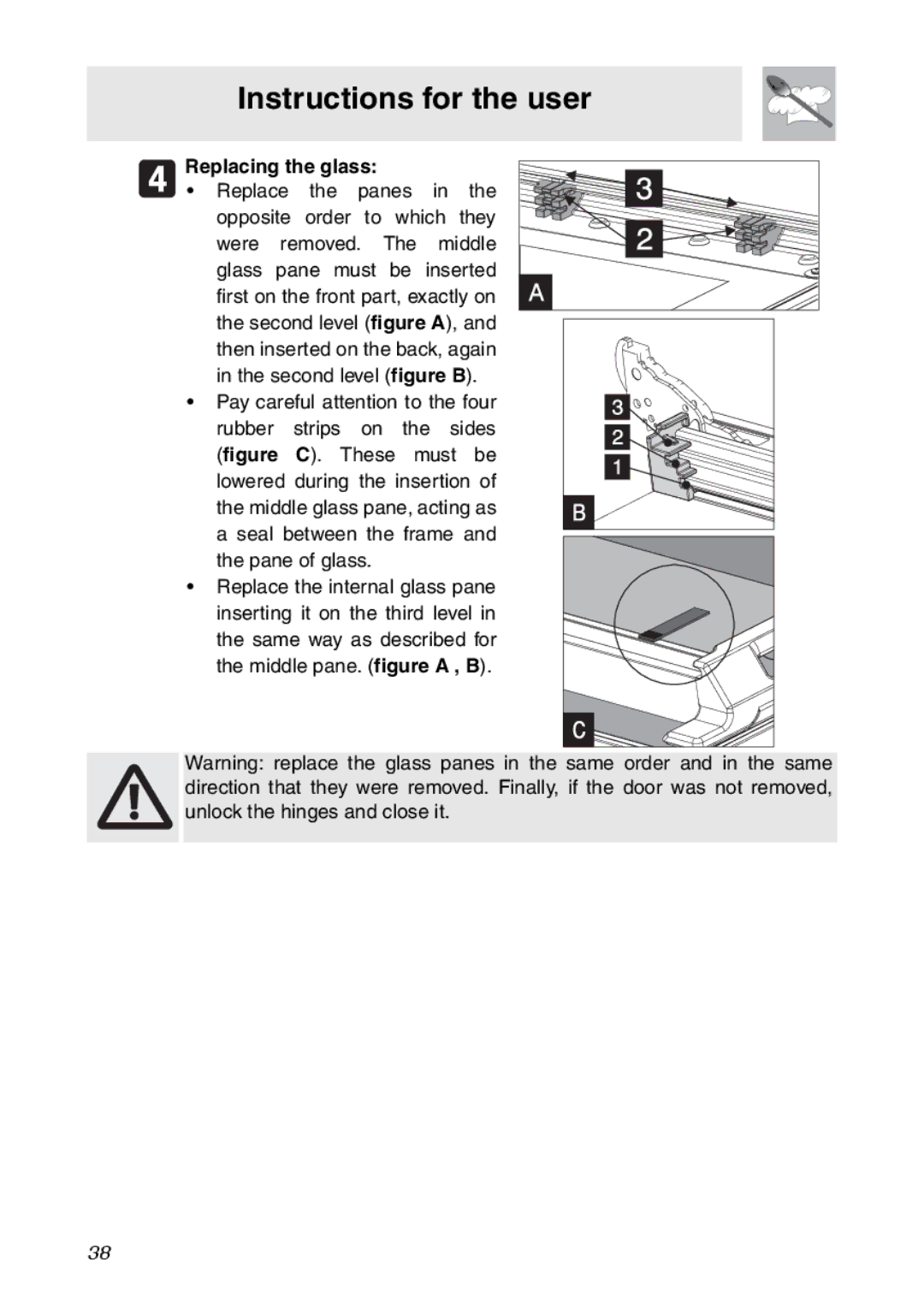 Smeg SC112 manual Replacing the glass 