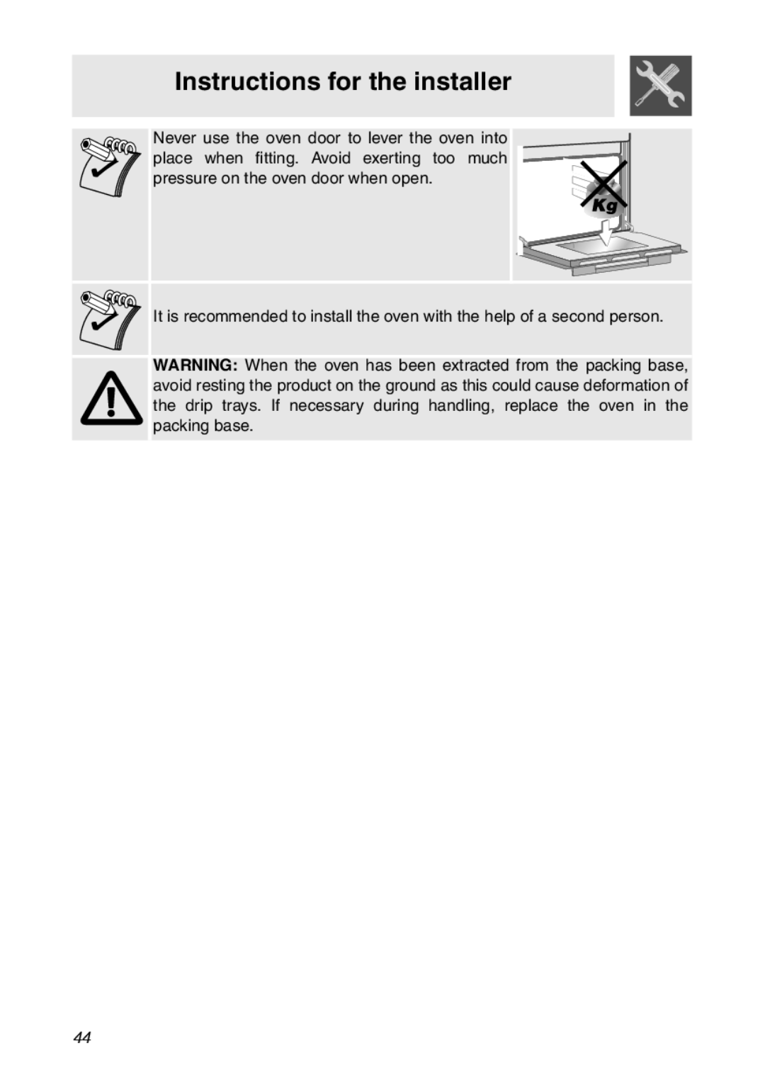 Smeg SC112 manual Instructions for the installer 