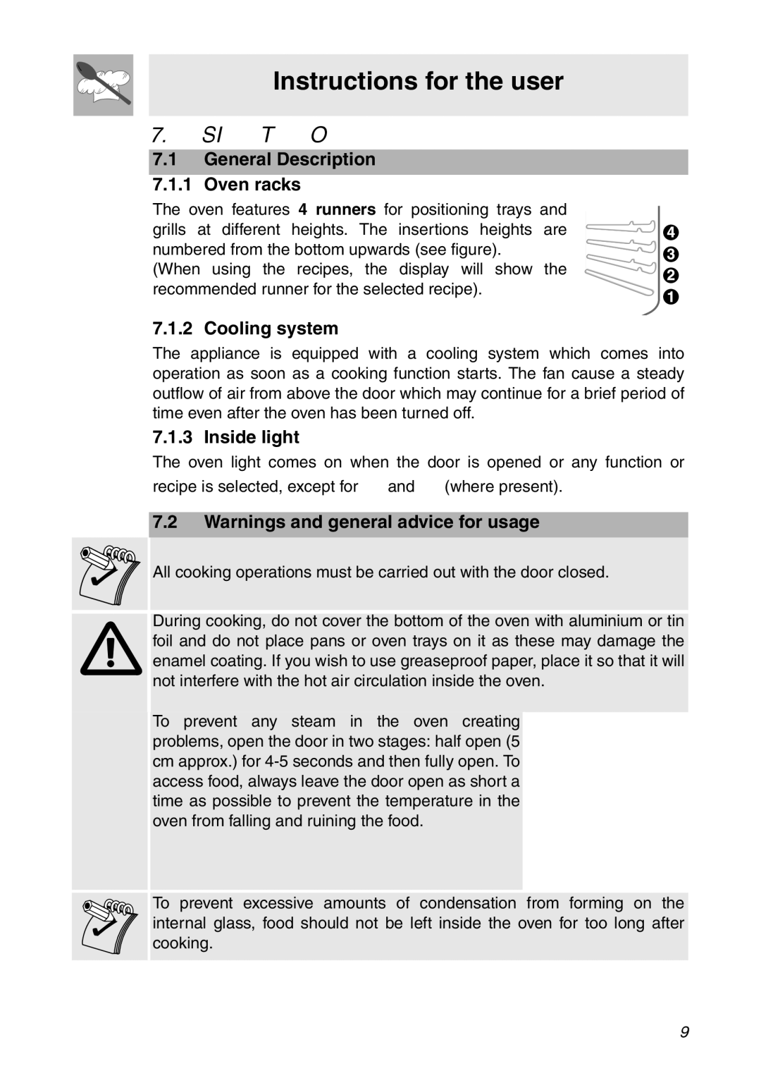 Smeg SC112 manual Using the Oven, General Description Oven racks, Cooling system, Inside light 