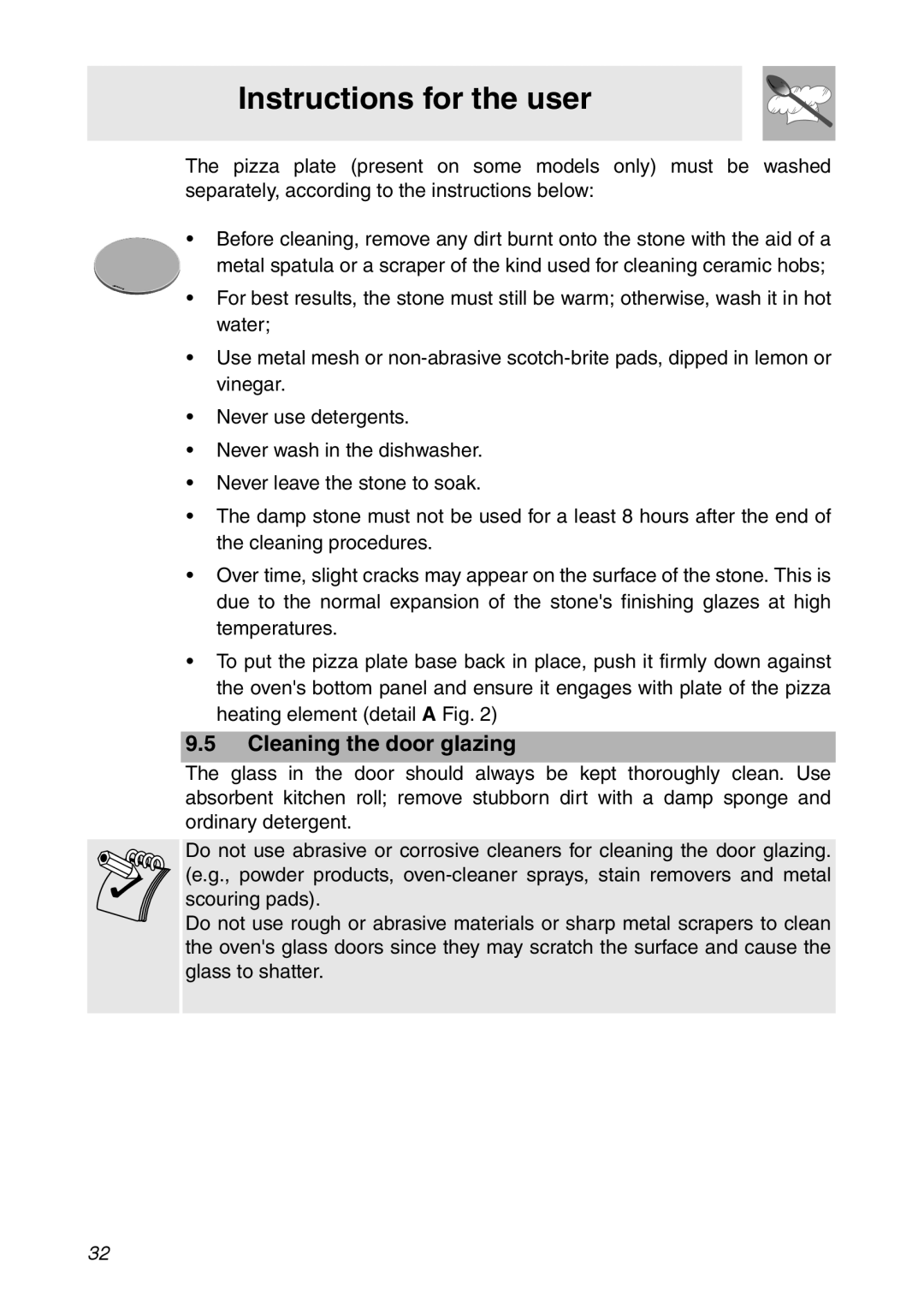 Smeg SC112 manual Cleaning the door glazing, Instructions for the user 
