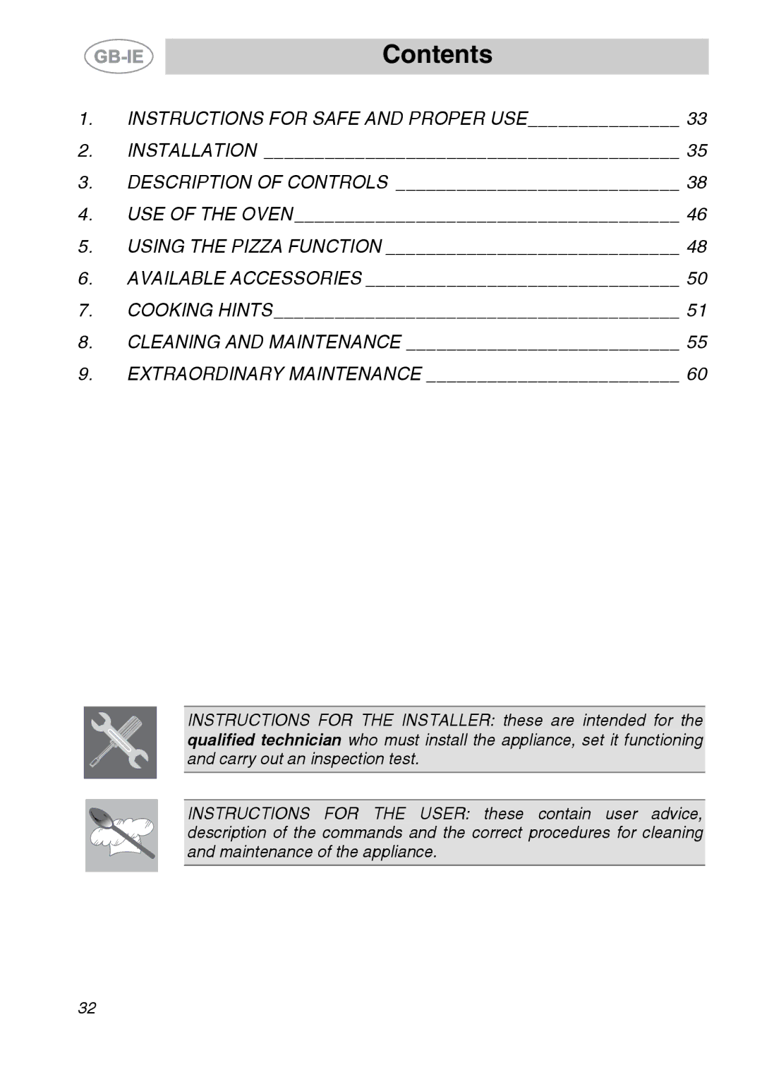 Smeg SC166PZ manual Contents 