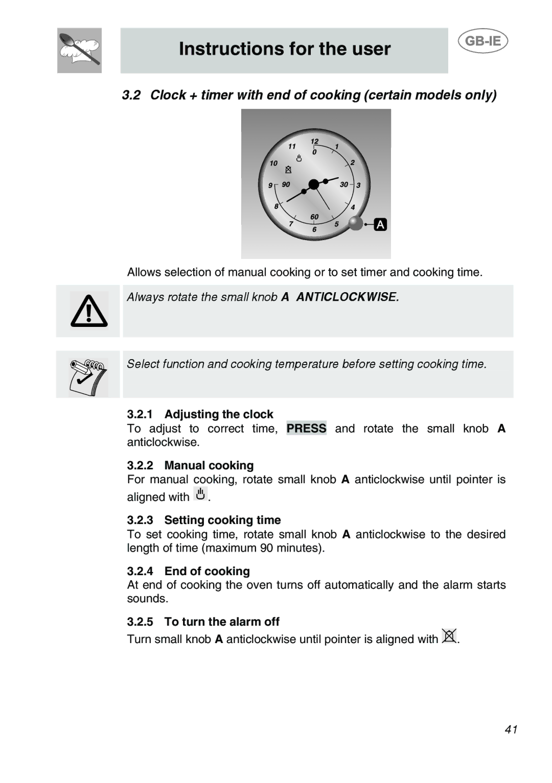 Smeg SC166PZ manual Clock + timer with end of cooking certain models only 