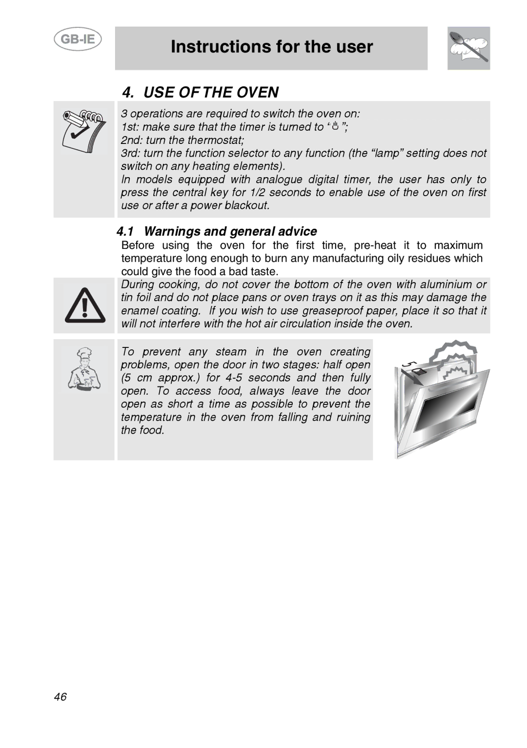 Smeg SC166PZ manual USE of the Oven 