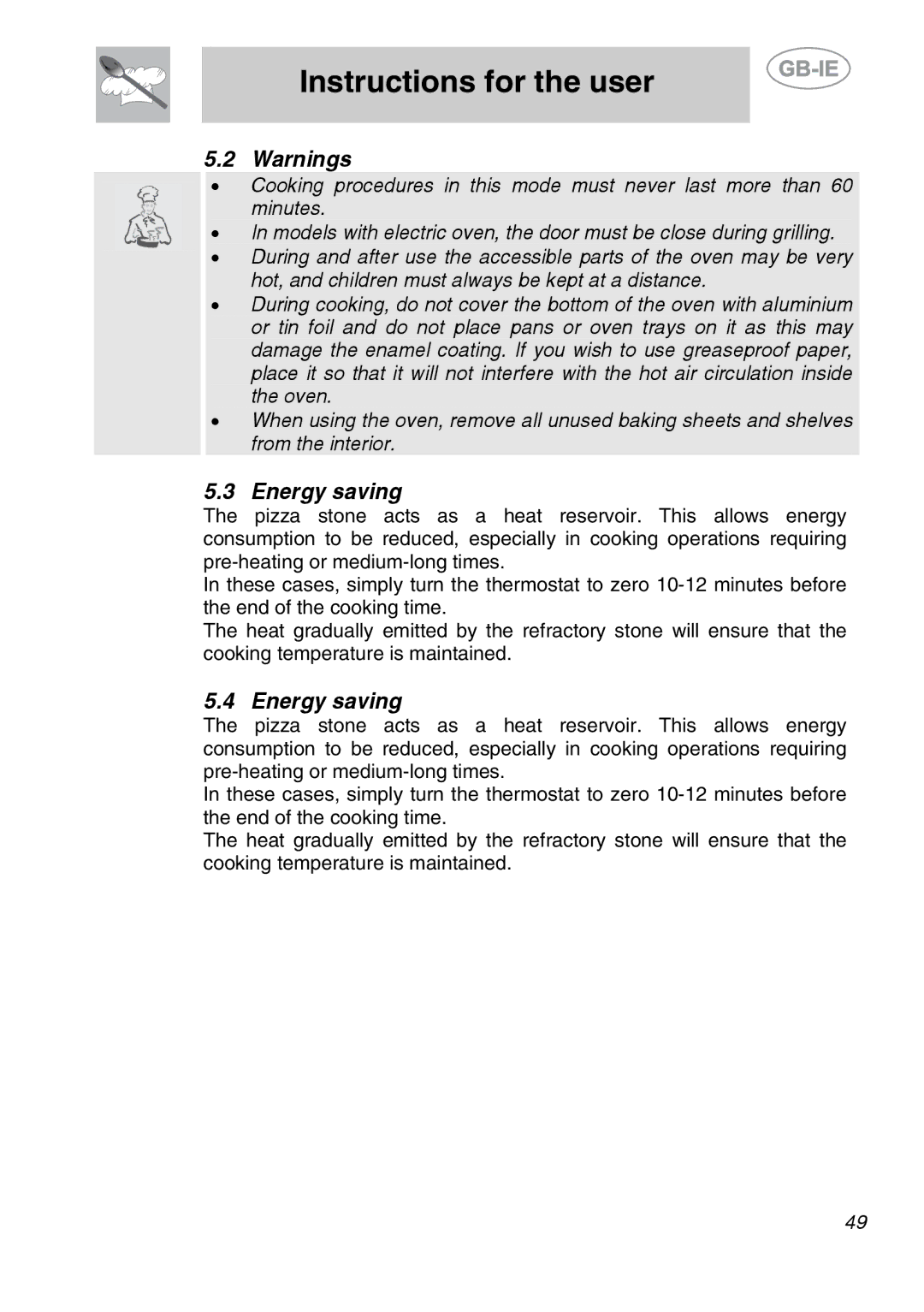 Smeg SC166PZ manual Energy saving 