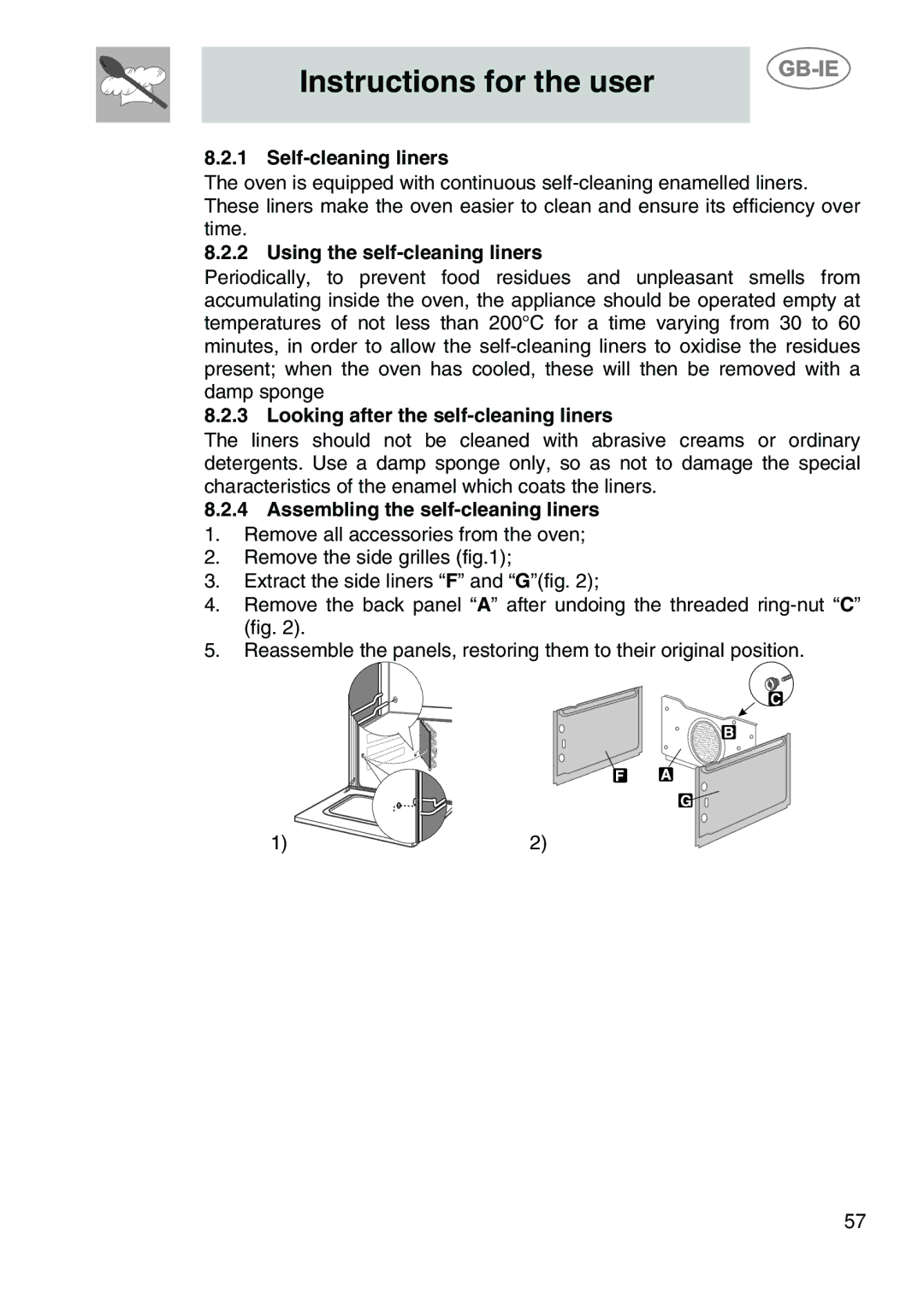 Smeg SC166PZ manual Self-cleaning liners, Using the self-cleaning liners, Looking after the self-cleaning liners 