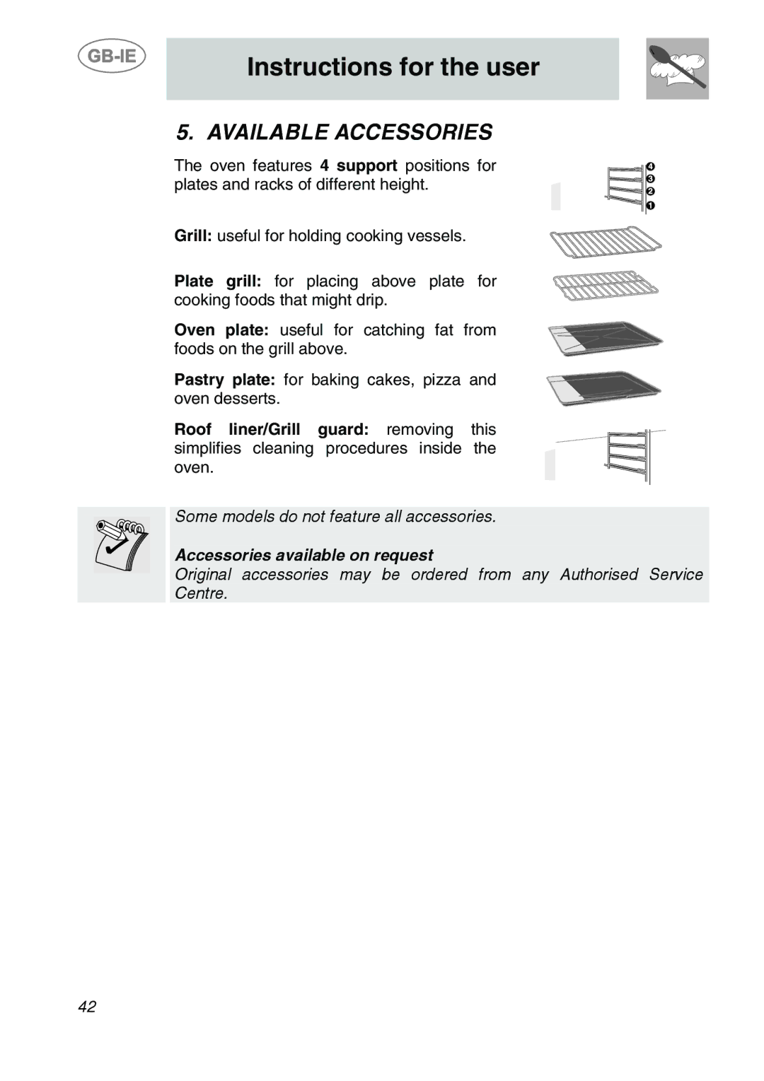 Smeg SC170 manual Available Accessories 