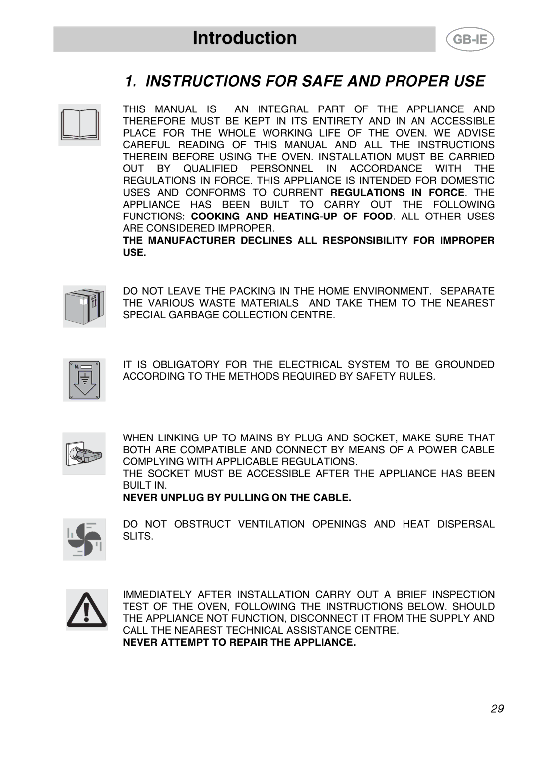Smeg SC170 manual Introduction, Instructions for Safe and Proper USE 