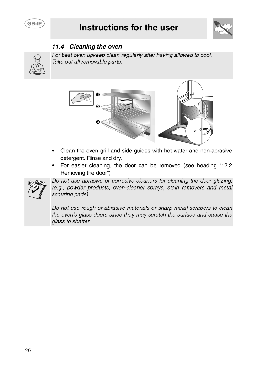 Smeg SC321N, SC321X manual Cleaning the oven, Instructions for the user 