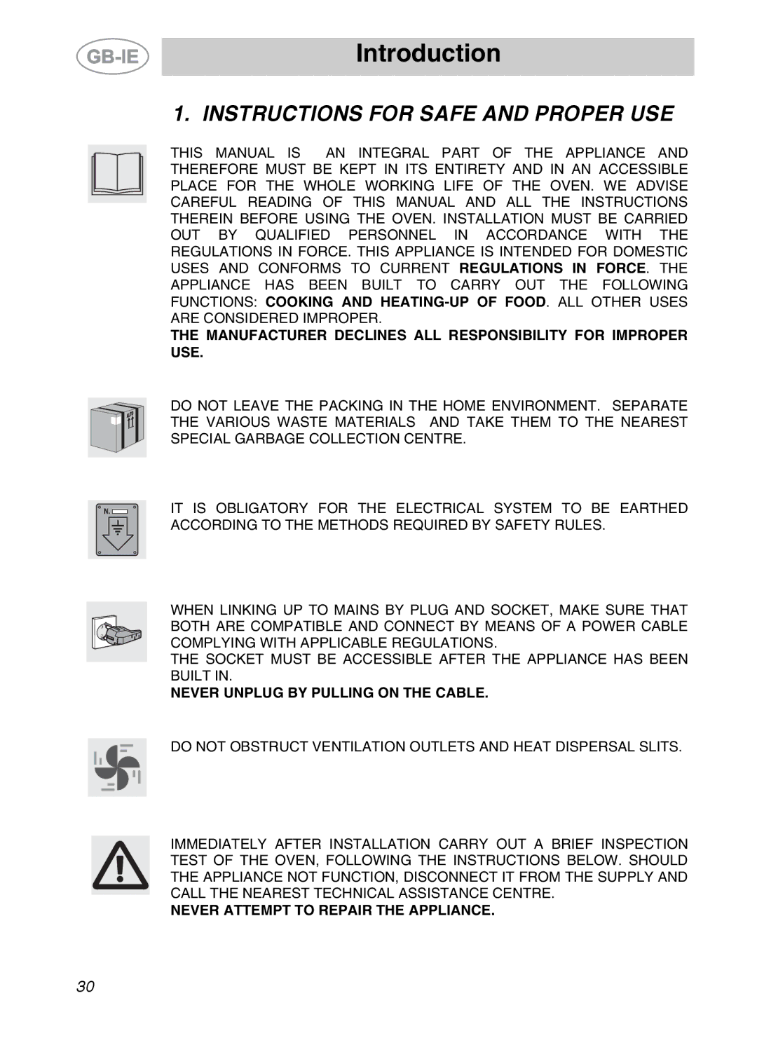 Smeg SC361X manual Introduction, Instructions for Safe and Proper USE 