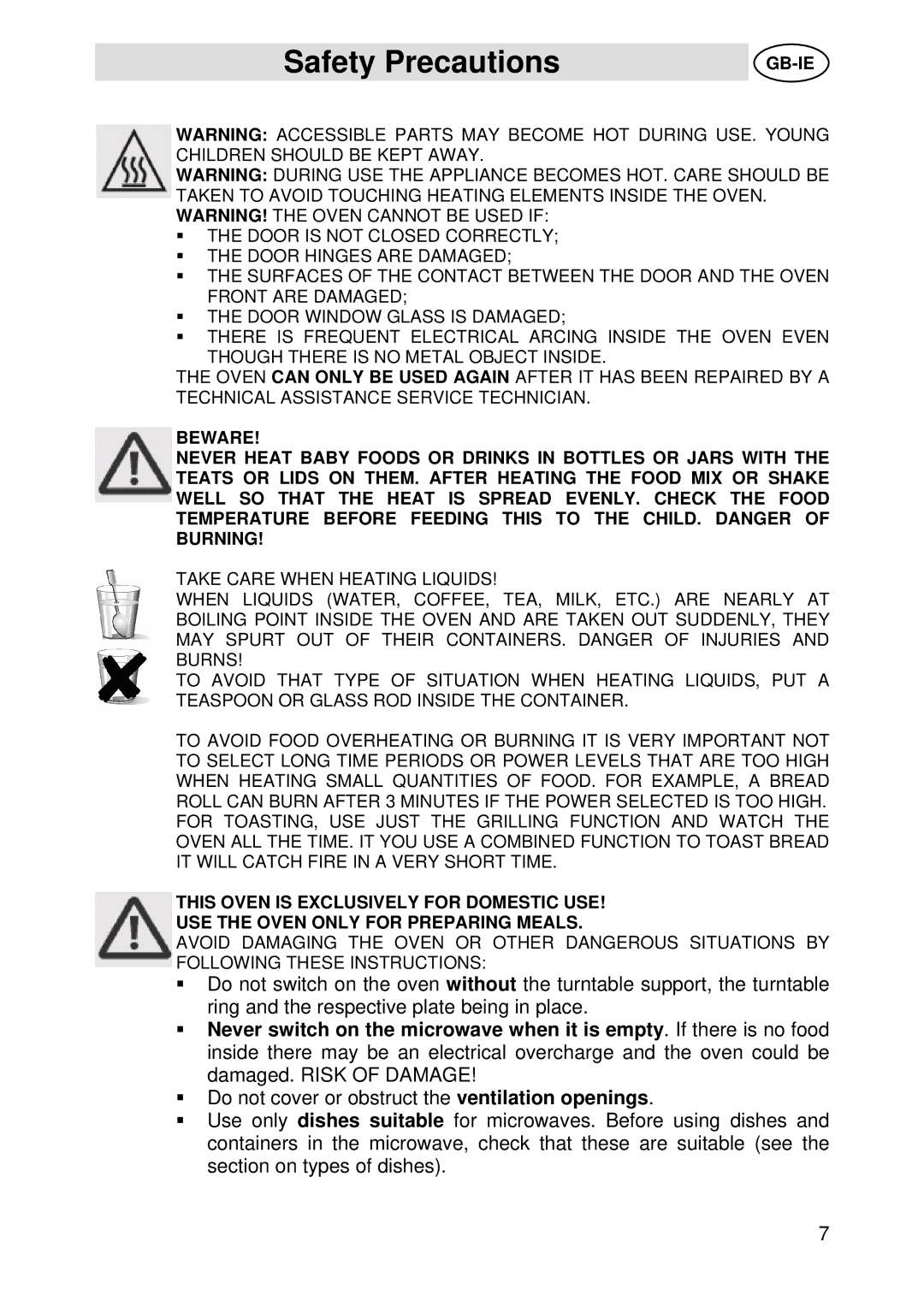 Smeg SC45M manual Safety Precautions 