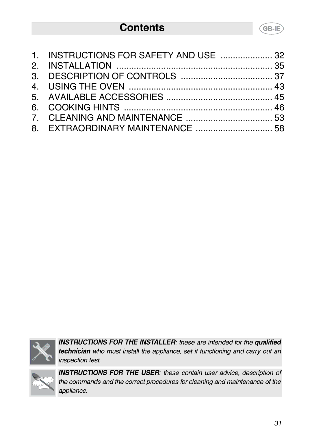 Smeg SC709X manual Contents 