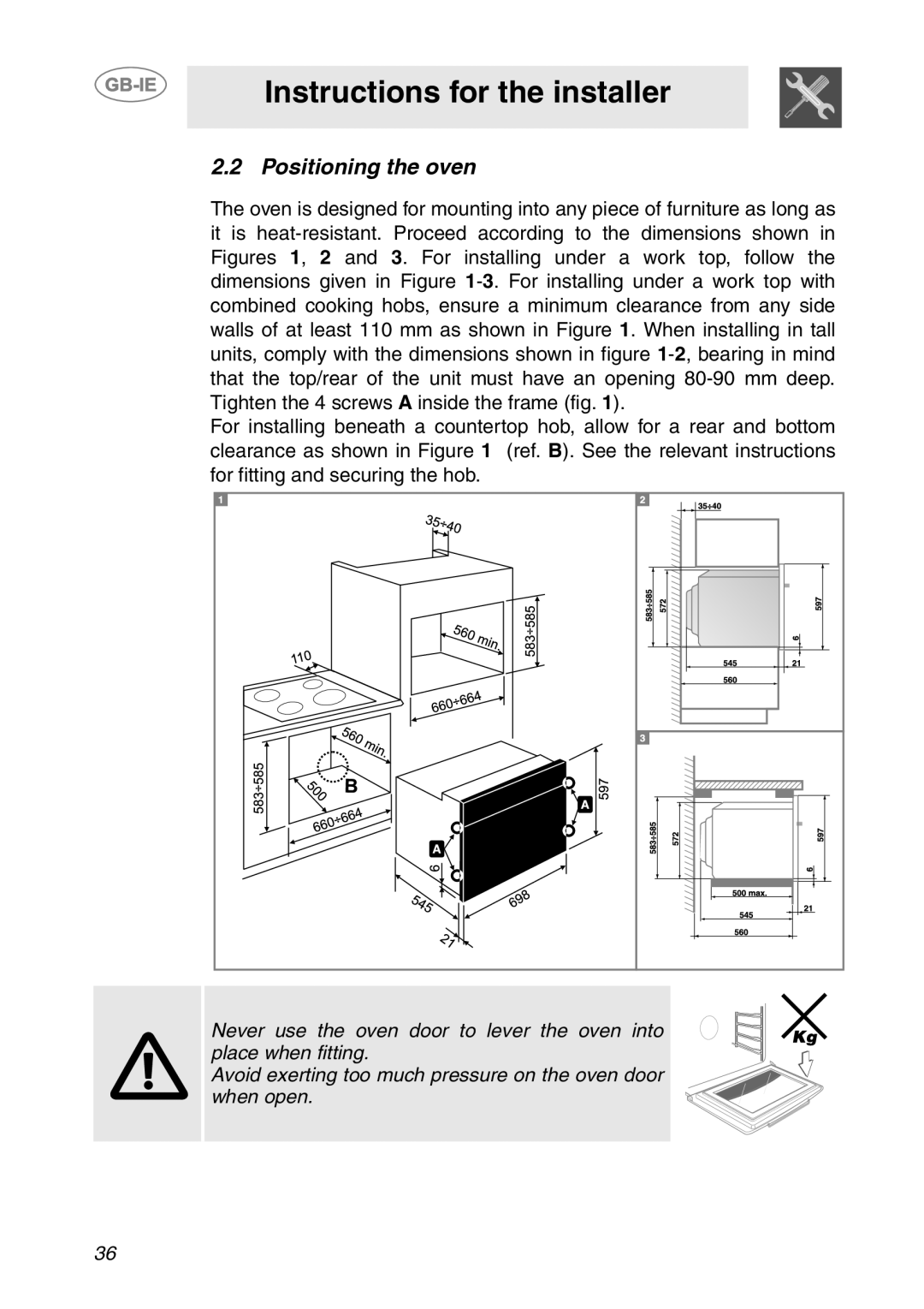 Smeg SC709X manual Positioning the oven 