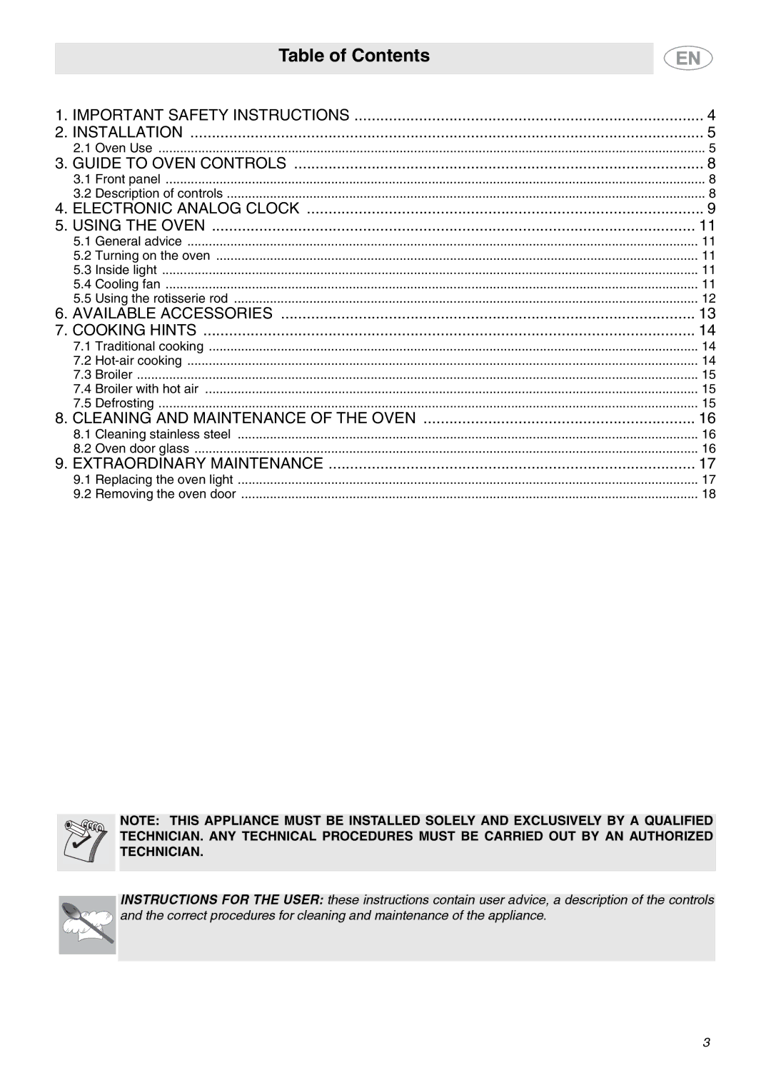 Smeg SC770U important safety instructions Table of Contents 