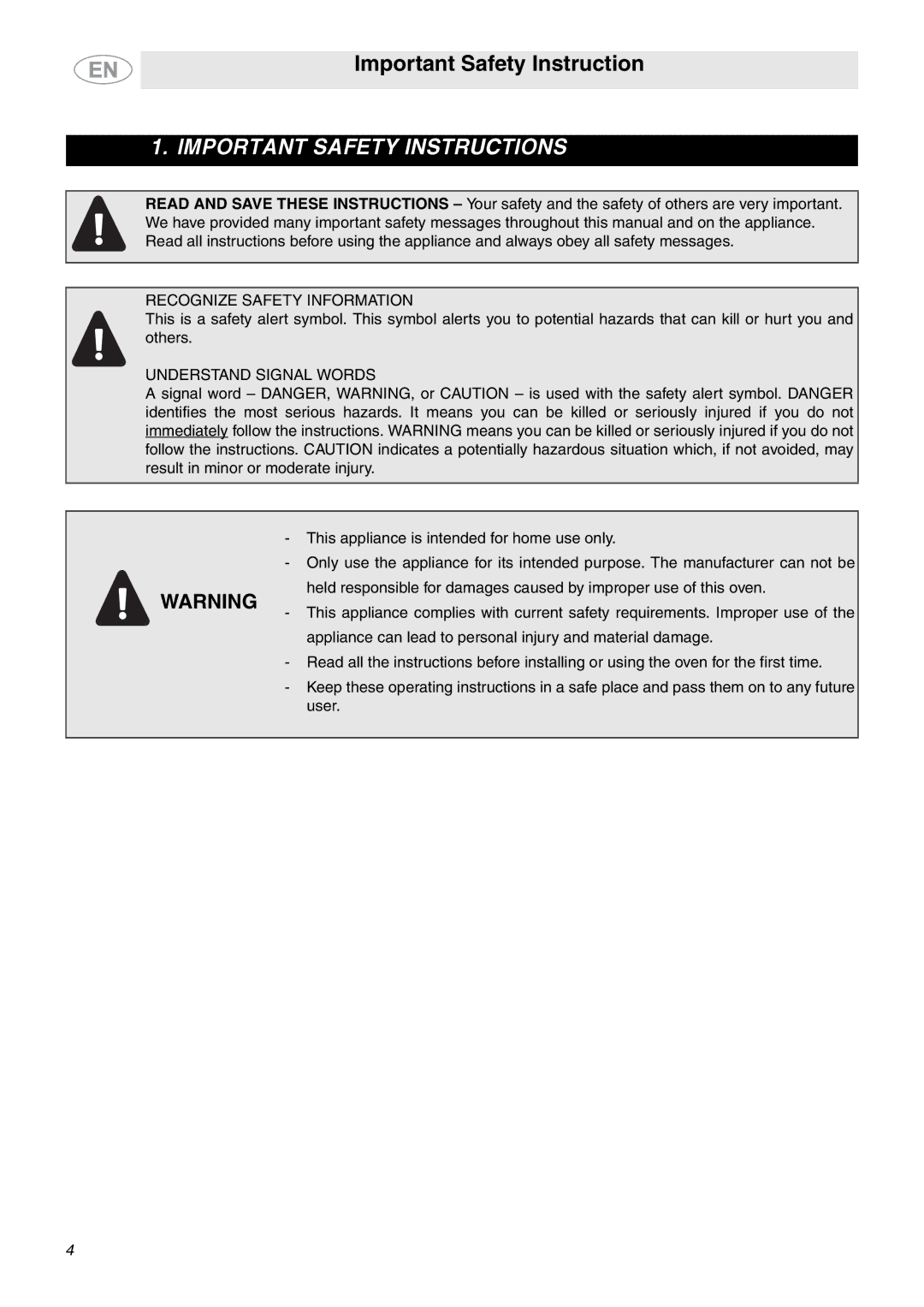 Smeg SC770U important safety instructions Important Safety Instructions 