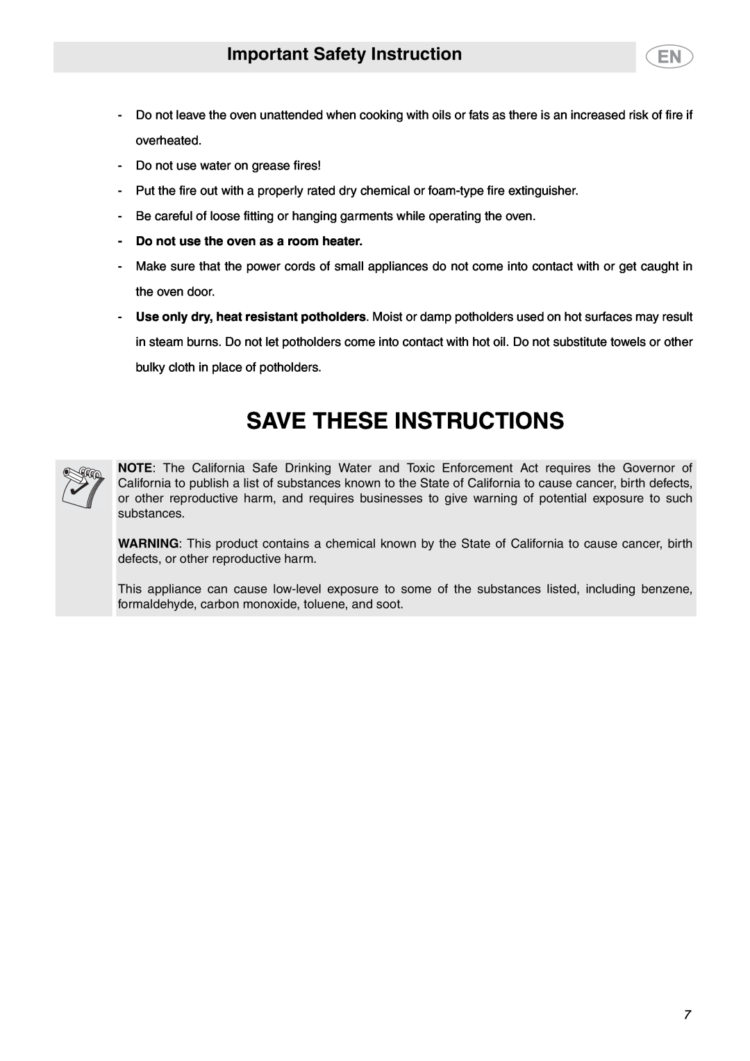 Smeg SC770U Do not use the oven as a room heater, Save These Instructions, Important Safety Instruction 