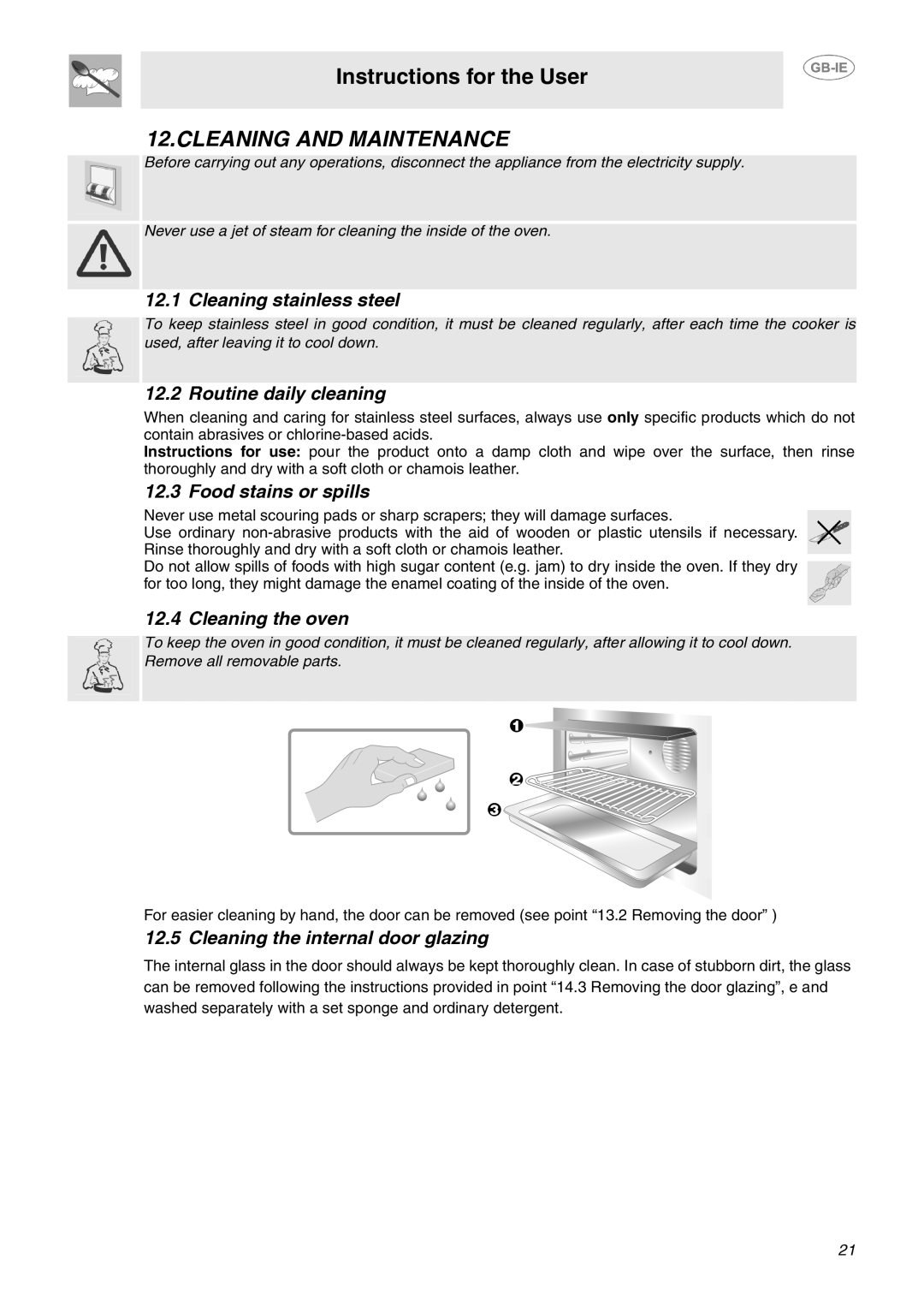 Smeg SCA311XP, SCA130P manual Cleaning and Maintenance 