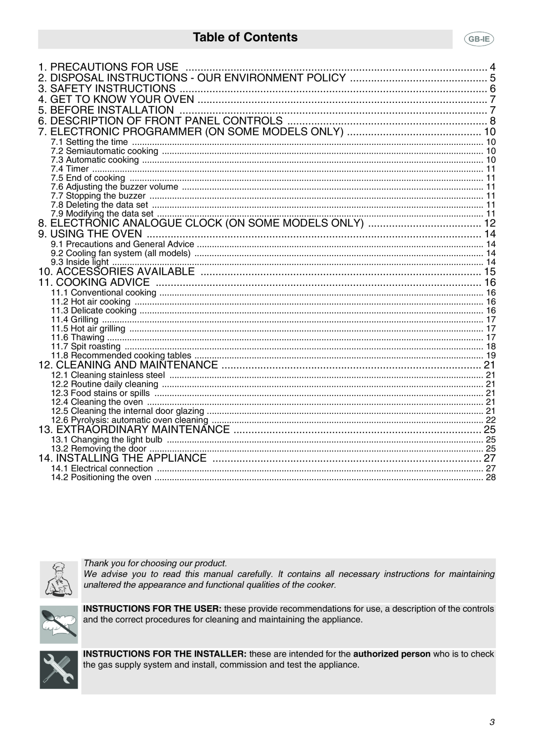 Smeg SCA311XP, SCA130P manual Table of Contents 