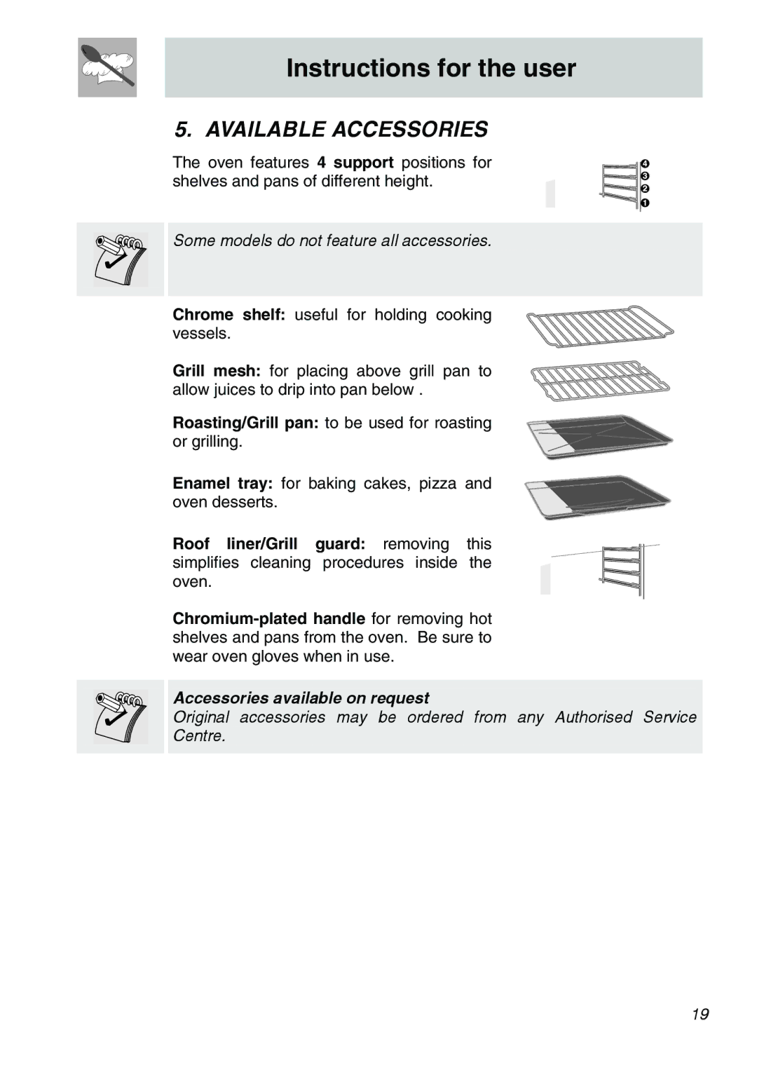 Smeg SCA301X, SCA306X, SCA310X manual Available Accessories, Some models do not feature all accessories 