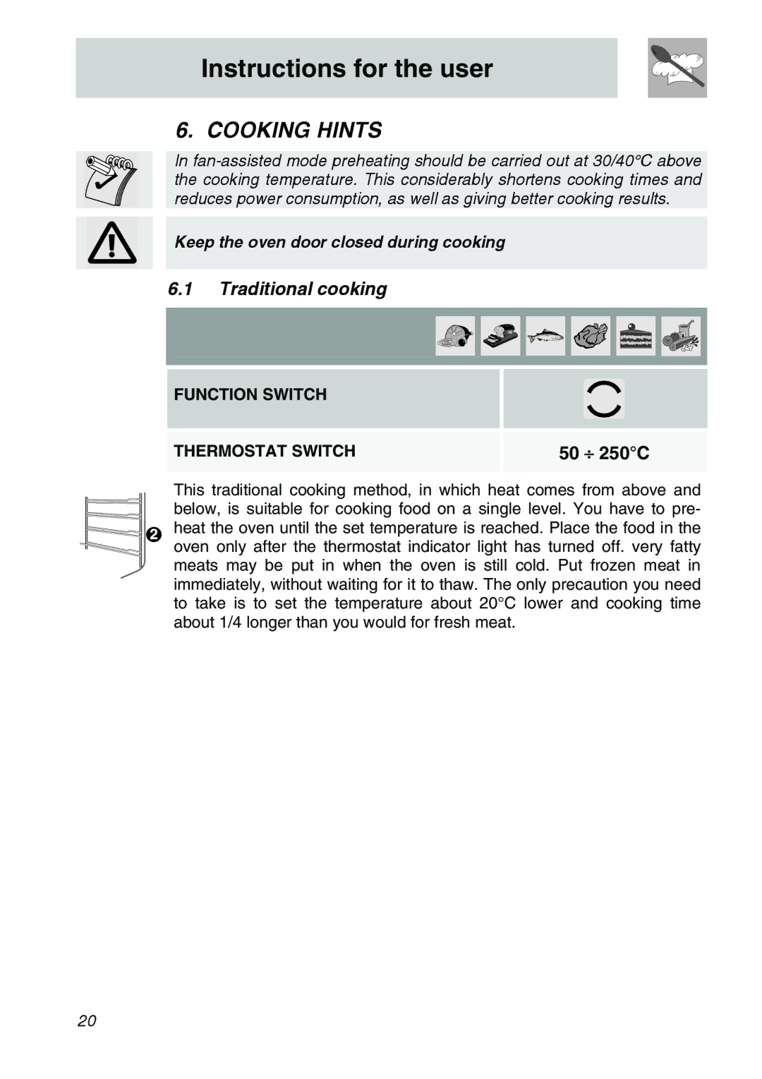 Smeg SCA306X, SCA310X, SCA301X manual Cooking Hints, Traditional cooking 