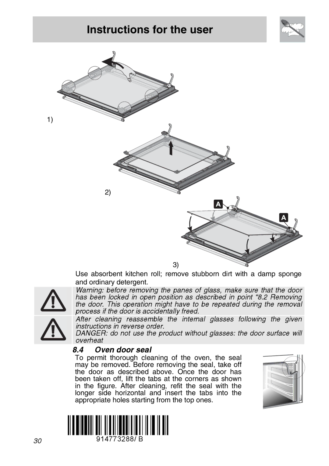 Smeg SCA310X, SCA306X, SCA301X manual Oven door seal 