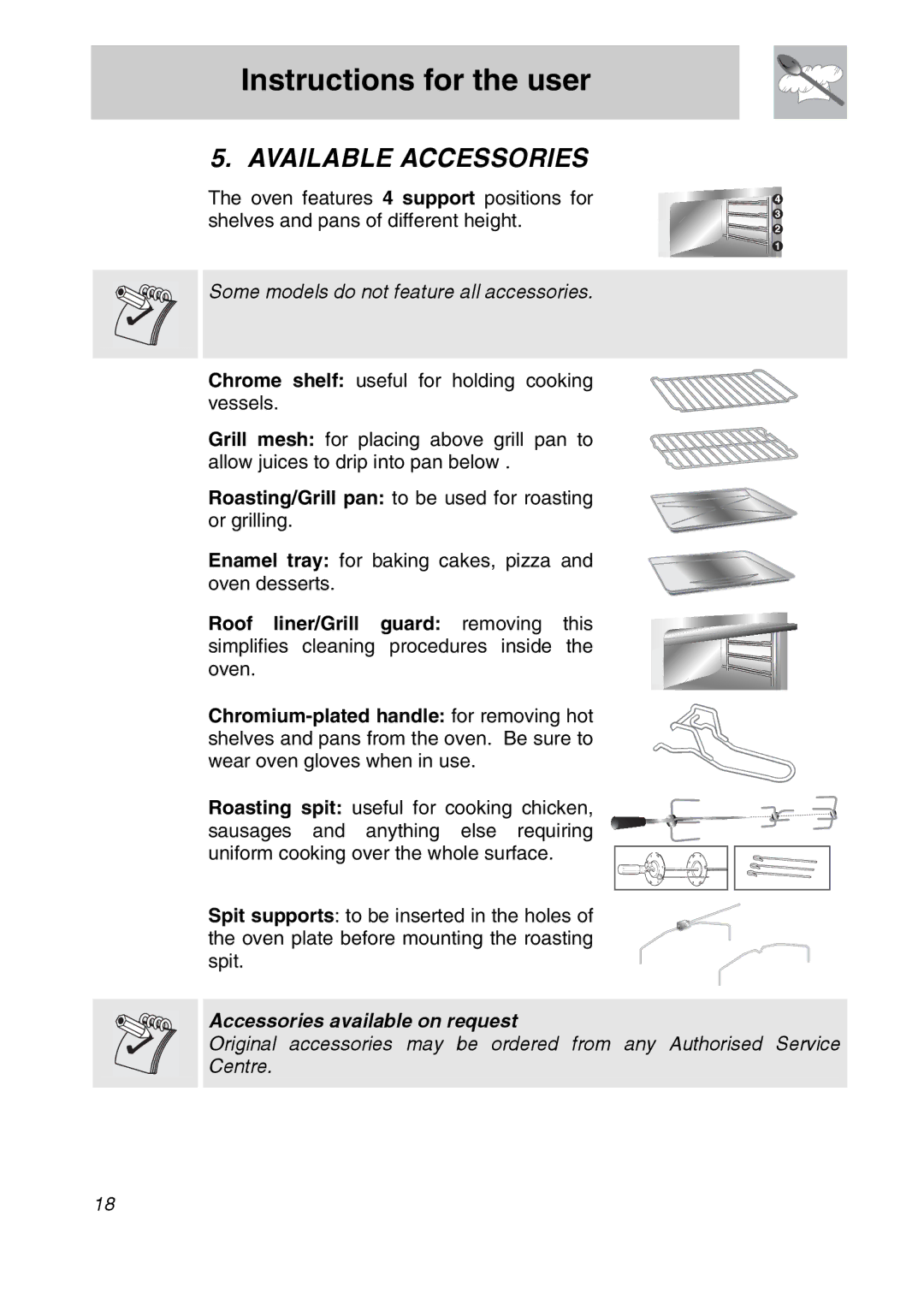 Smeg SCA705X, SCA710X, SCA708X manual Available Accessories, Some models do not feature all accessories 