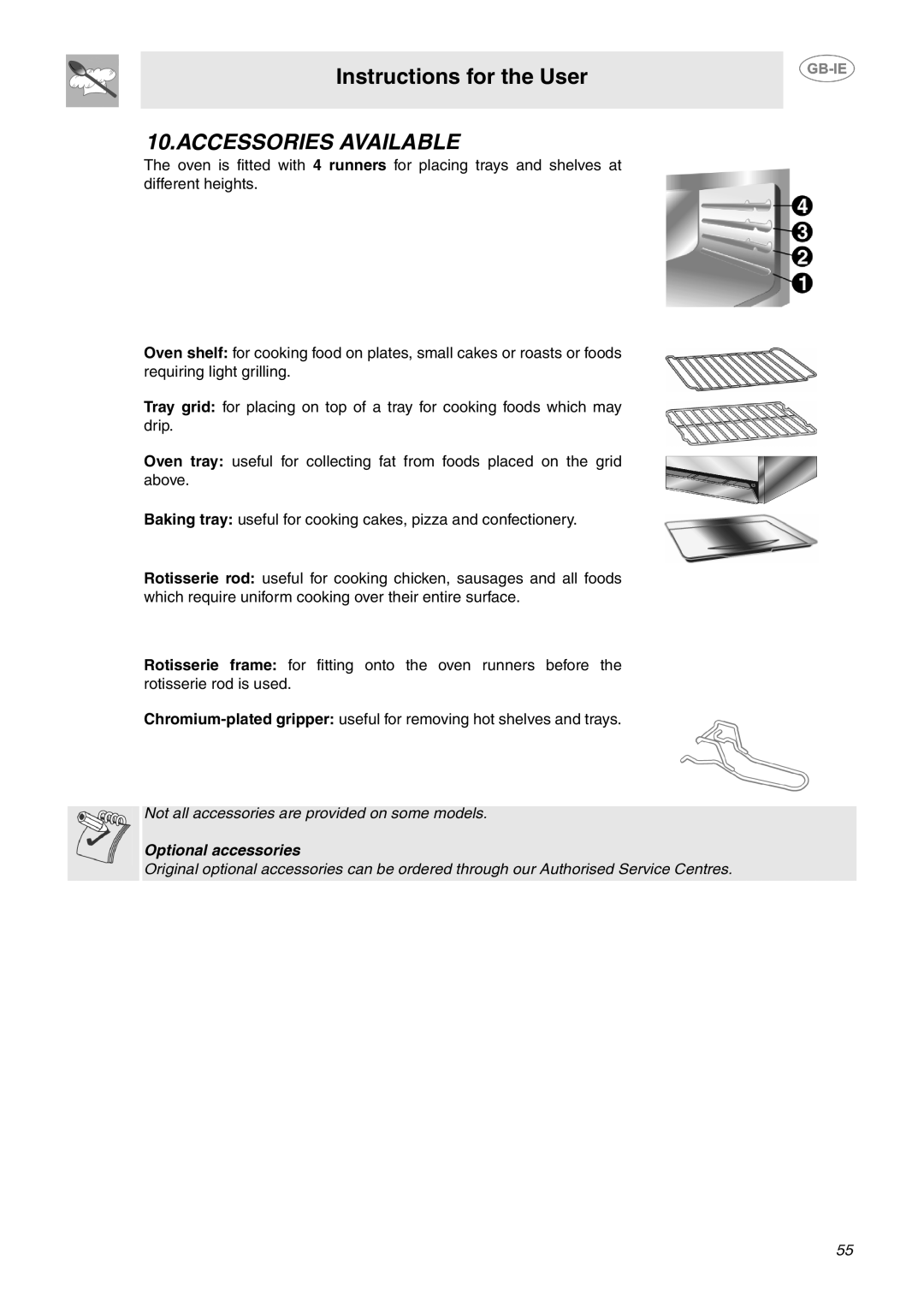 Smeg SCB64MPX6, SCB64MPX5 manual Accessories Available 