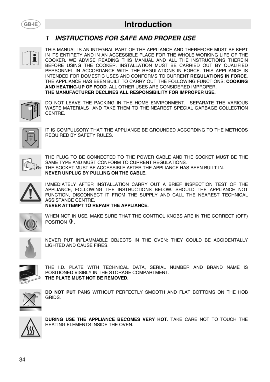 Smeg SCB66MFB5, SCB66MFX5 manual Introduction, Instructions for Safe and Proper USE 