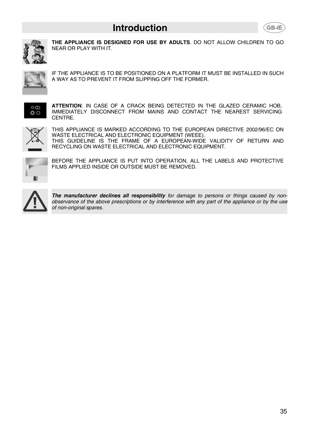 Smeg SCB66MFX5, SCB66MFB5 manual Introduction 