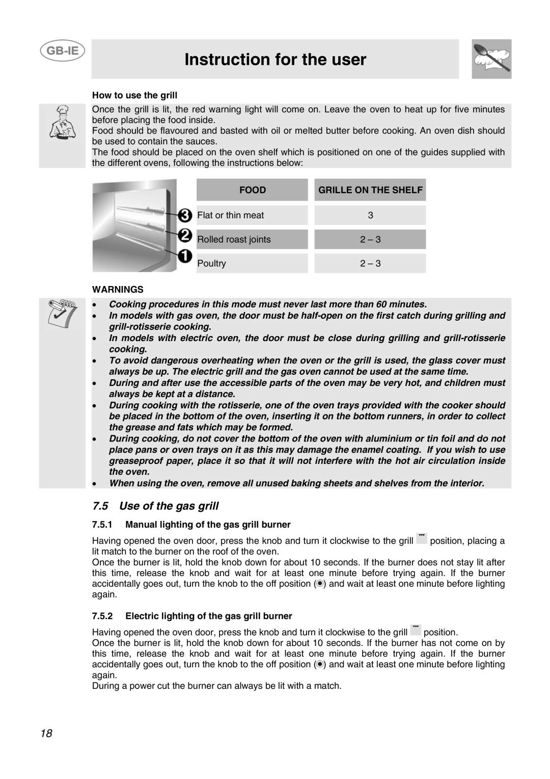 Smeg SCB80MFX5, SCB80GX manual Use of the gas grill, How to use the grill, Manual lighting of the gas grill burner 