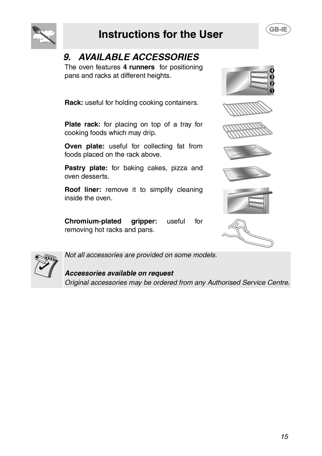 Smeg SCDK380X, SCDK398X manual Available Accessories 