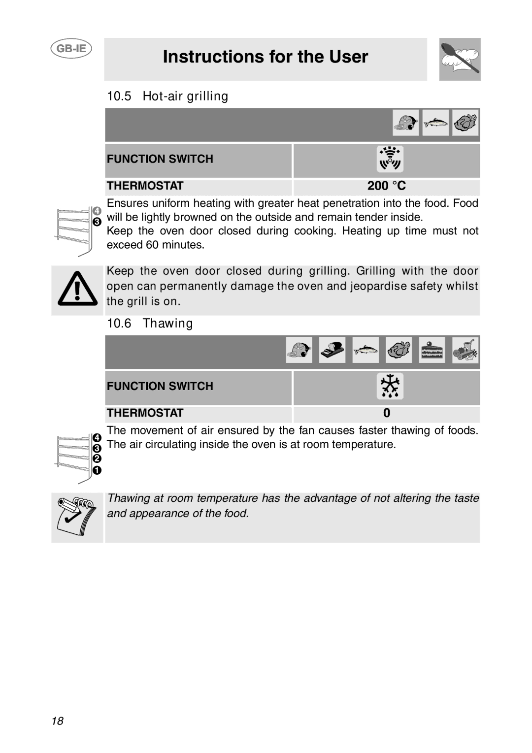 Smeg SCDK398X, SCDK380X manual Hot-air grilling, Thawing 