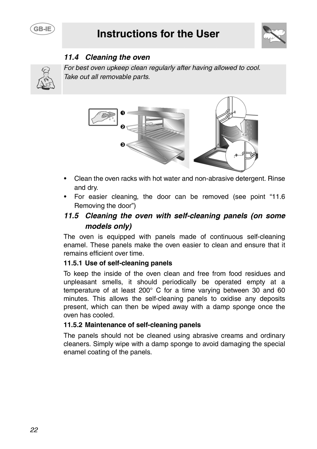 Smeg SCDK398X, SCDK380X manual Cleaning the oven, Use of self-cleaning panels 