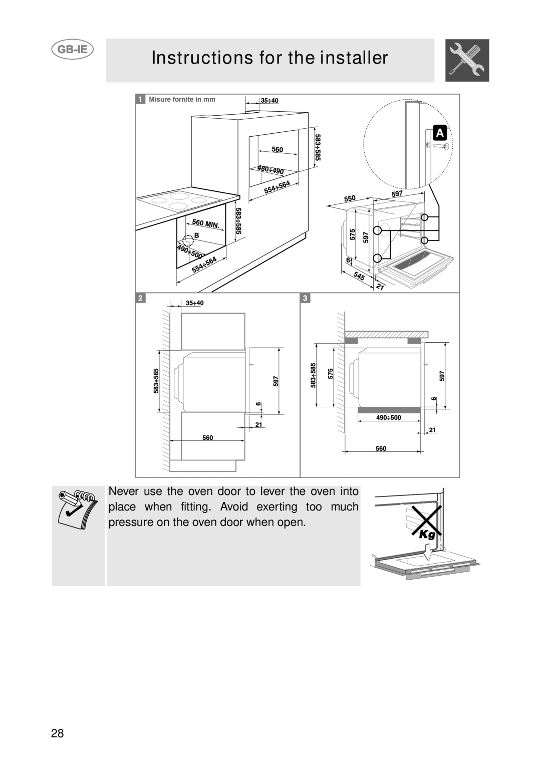 Smeg SCDK398X, SCDK380X manual Instructions for the installer 