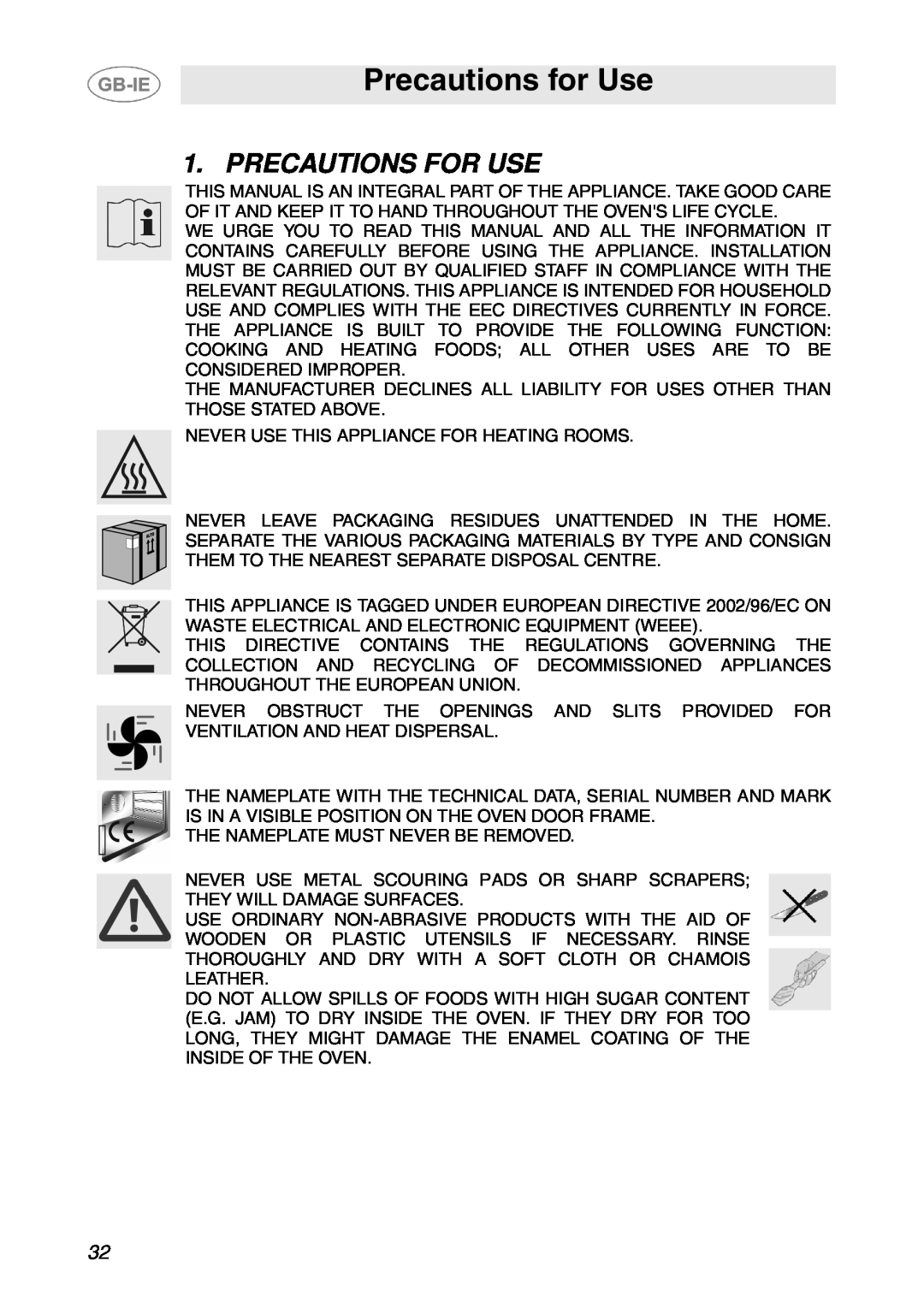 Smeg SCP107AL, SCP108SG manual Precautions for Use, Precautions For Use 
