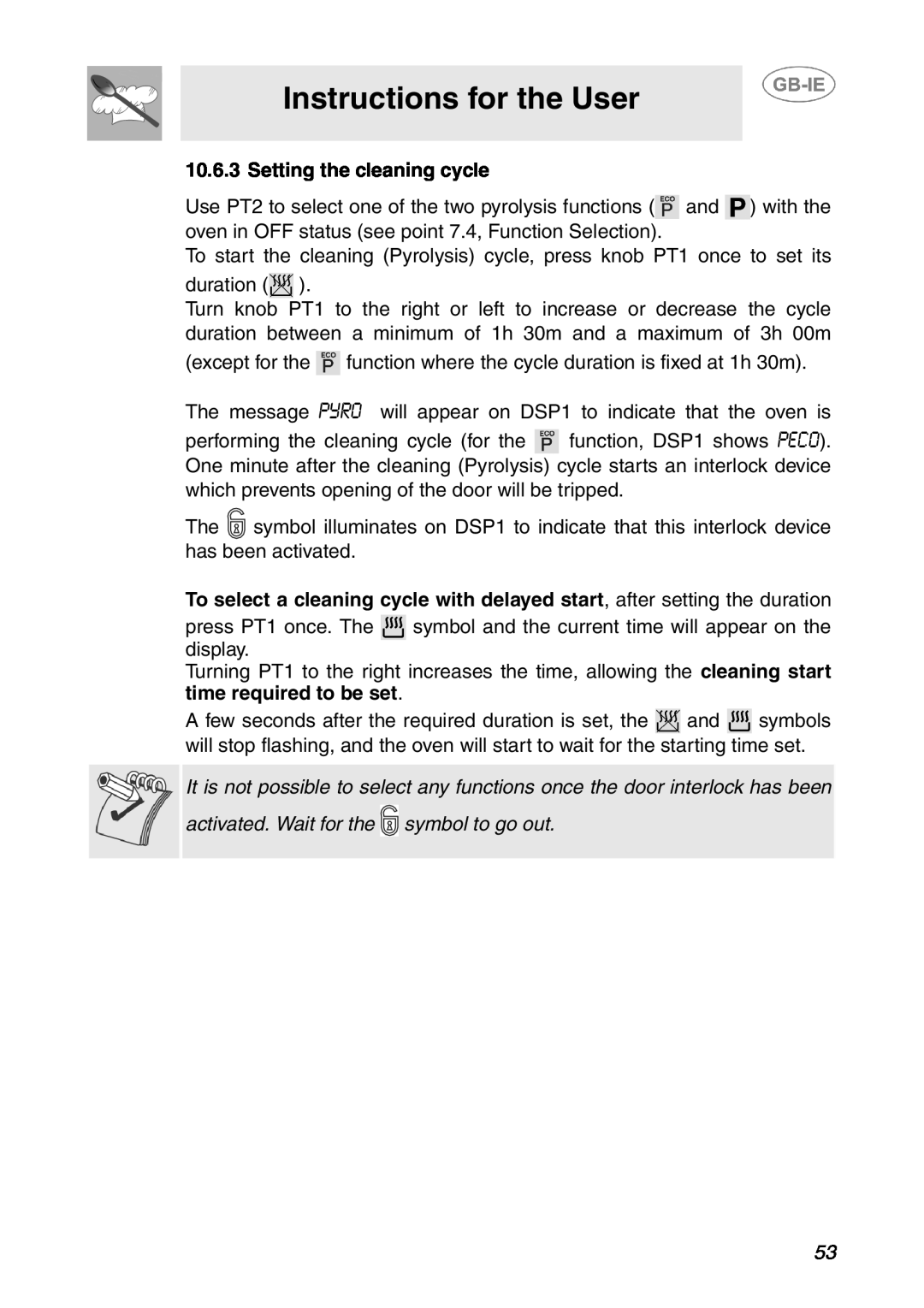 Smeg SCP108SG, SCP107AL manual Instructions for the User, Setting the cleaning cycle 