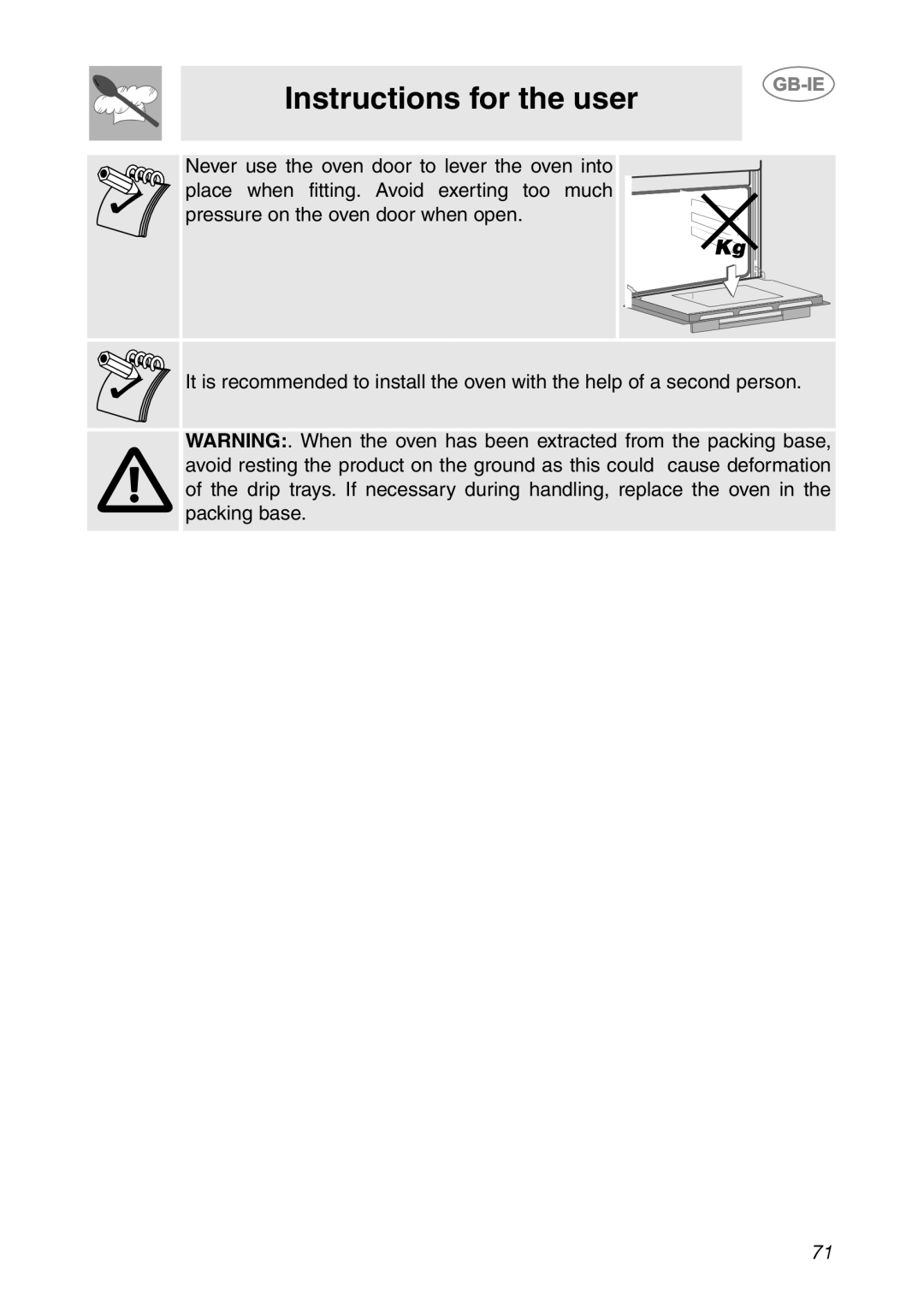 Smeg SCP111NE2, SCP111-2, SCP111EB2 manual Instructions for the user 