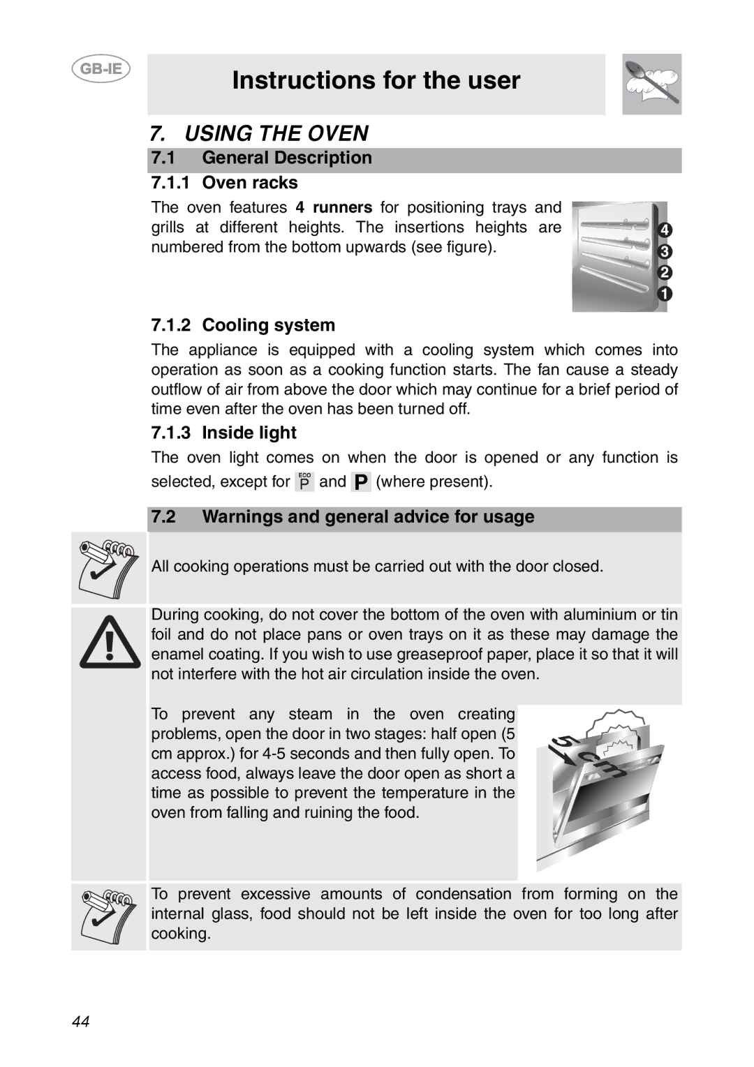 Smeg SCP111NE2, SCP111-2, SCP111EB2 manual Using the Oven, General Description Oven racks, Cooling system, Inside light 