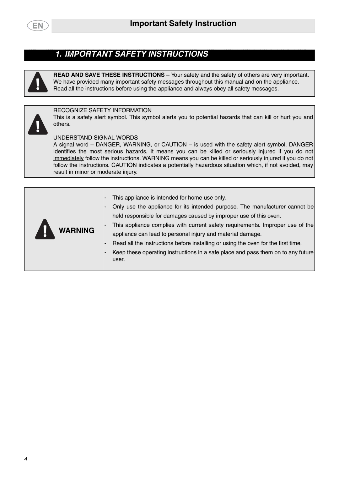 Smeg SCP111BU2, SCP111NU2 important safety instructions Important Safety Instructions 