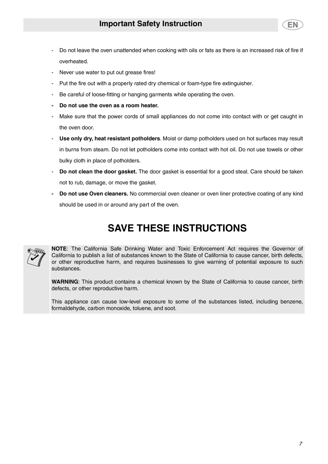 Smeg SCP111NU2, SCP111BU2 important safety instructions Do not use the oven as a room heater 