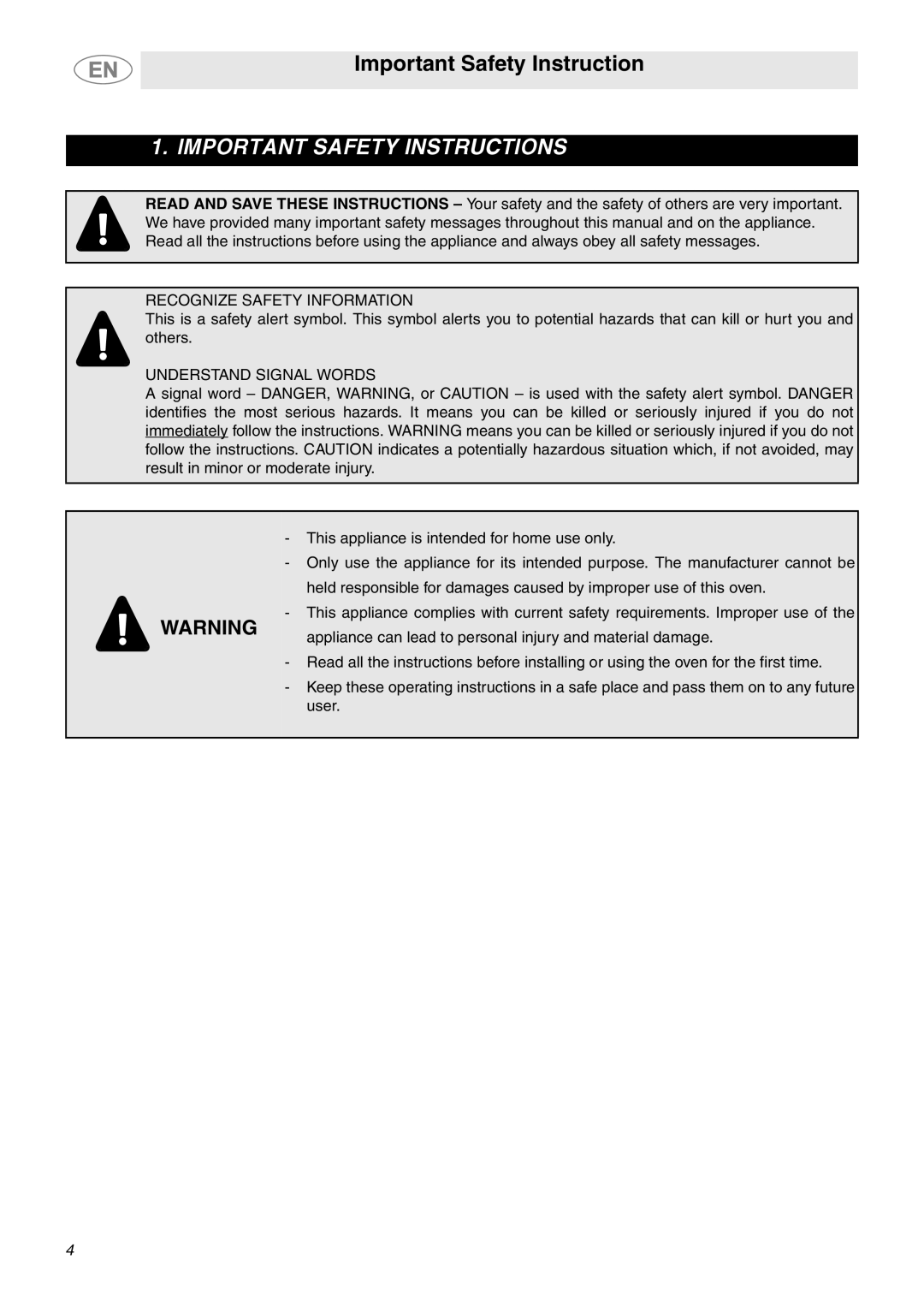 Smeg SCP111BU2, SCP111NU2 important safety instructions Important Safety Instructions 
