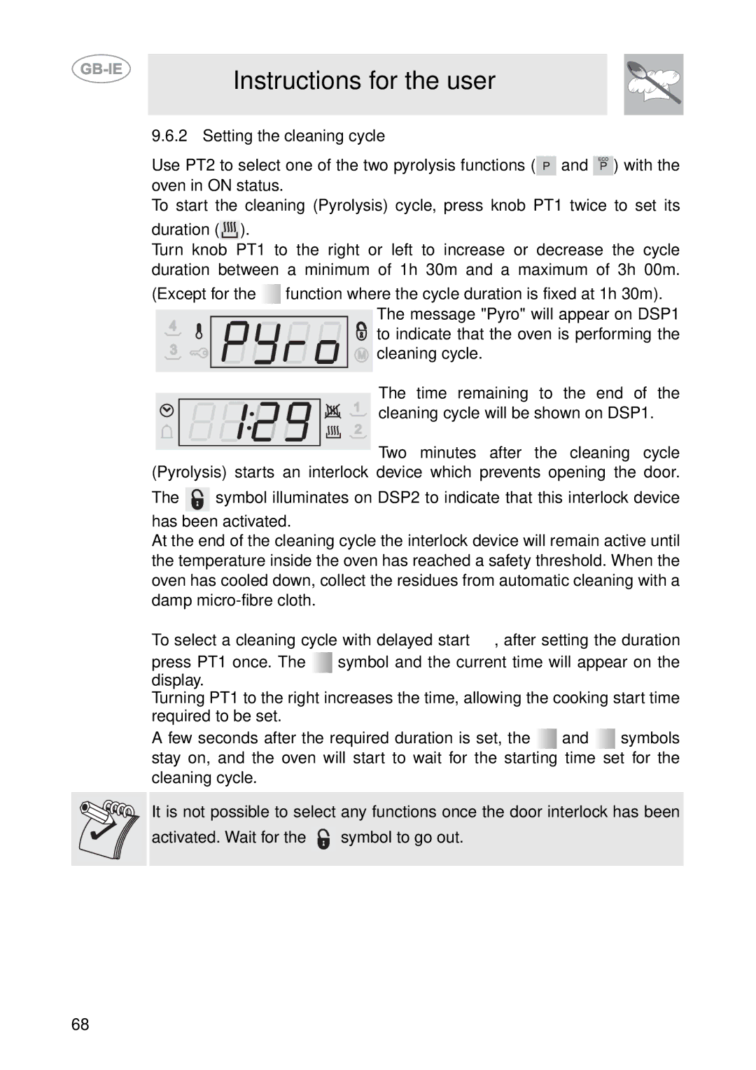 Smeg SCP111EB1, SCP111NE1, SCP111-1 manual Setting the cleaning cycle 