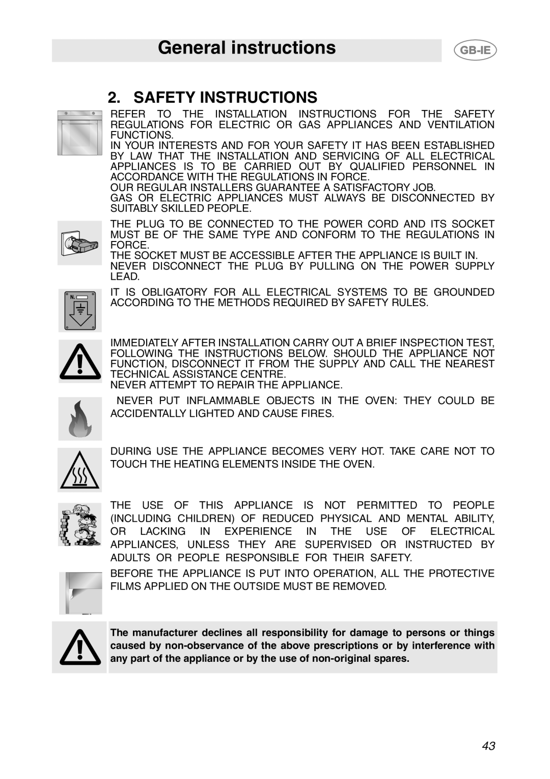 Smeg SCP111NE1, SCP111EB1, SCP111-1 manual Safety Instructions 