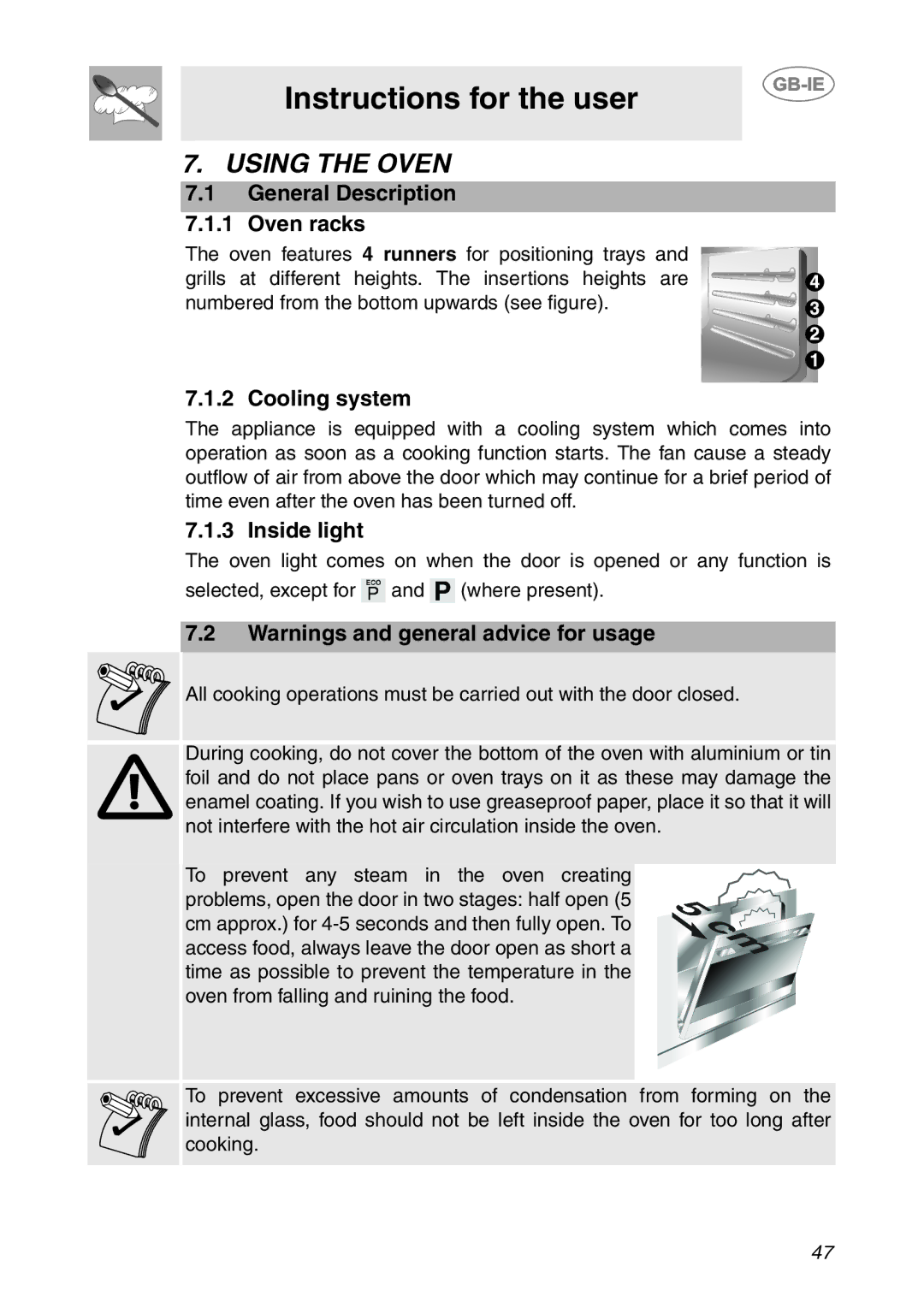 Smeg SCP111EB1, SCP111NE1, SCP111-1 manual Using the Oven, General Description Oven racks, Cooling system, Inside light 