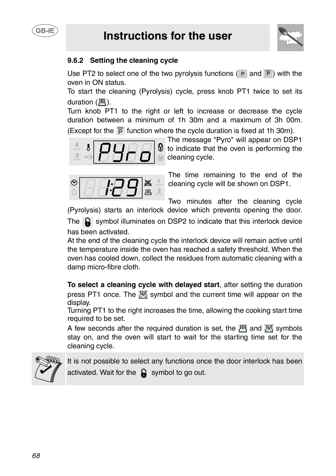 Smeg SCP111EB1, SCP111NE1, SCP111-1 manual Setting the cleaning cycle, Instructions for the user 