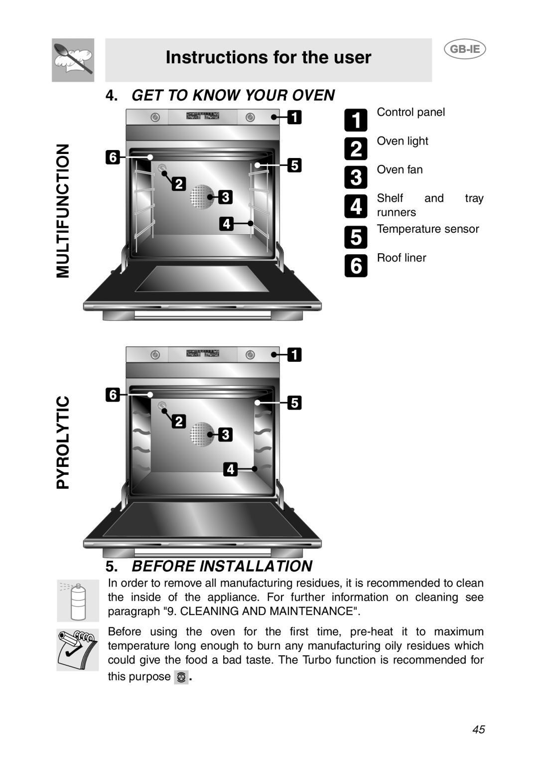 Smeg SCP111-1, SCP111NE1 Instructions for the user, Get To Know Your Oven, Before Installation, Multifunction, Pyrolytic 