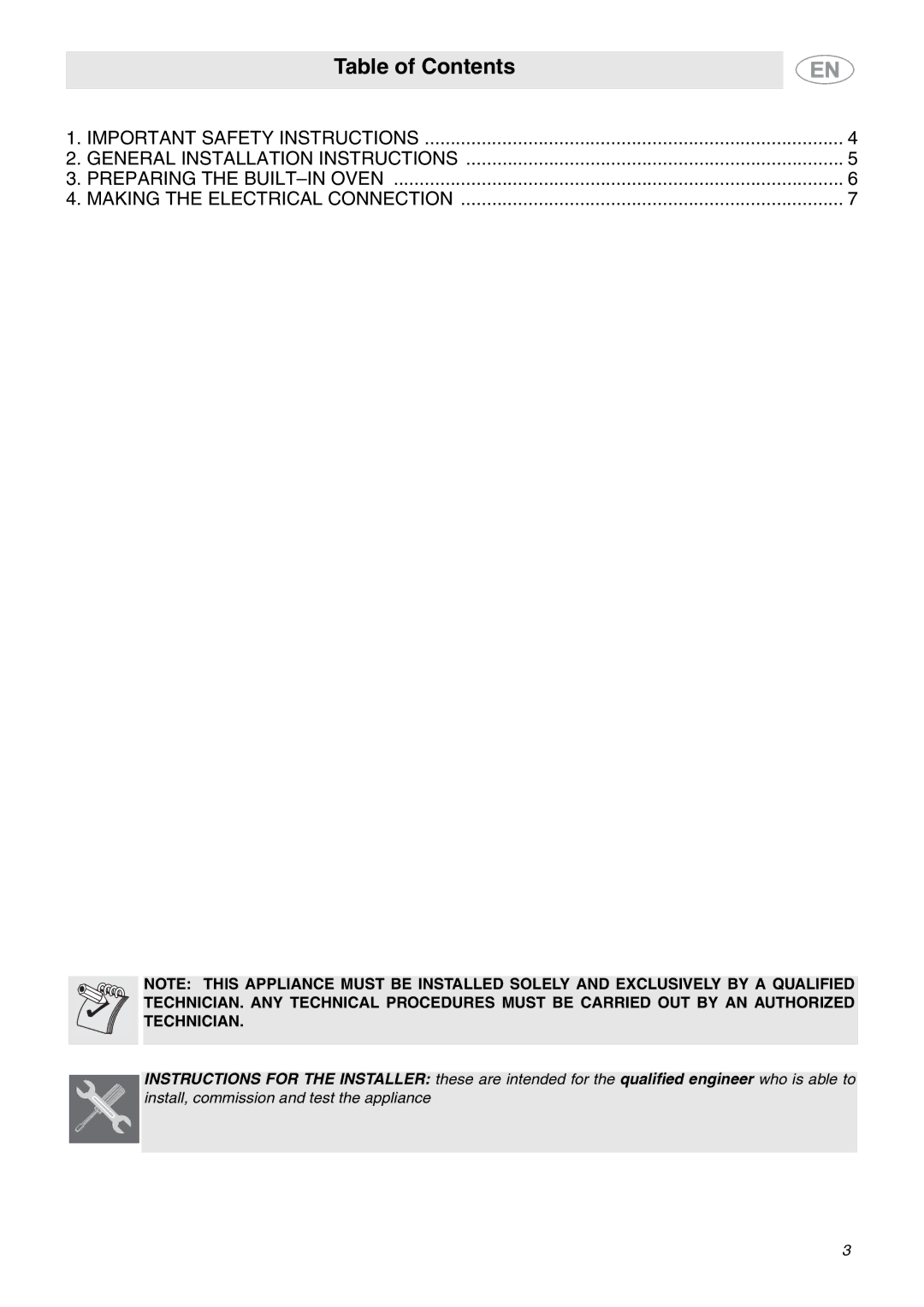 Smeg SCP171XU, SCP160XU important safety instructions Table of Contents 