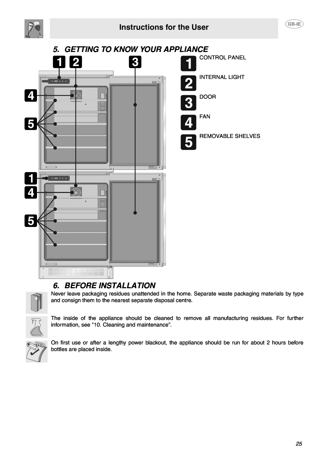 Smeg SCV36XS dimensions Instructions for the User, Getting To Know Your Appliance, Before Installation 