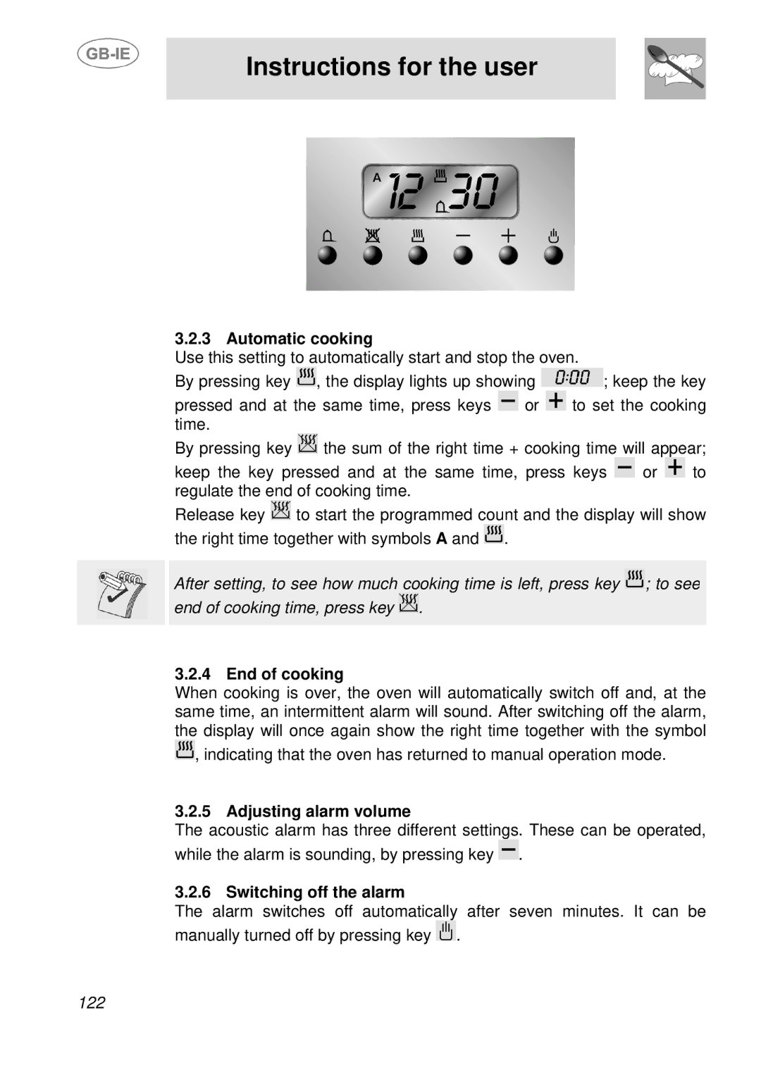 Smeg SDK398X-5, SDK380X-5 manual Automatic cooking, End of cooking, Adjusting alarm volume, Switching off the alarm 