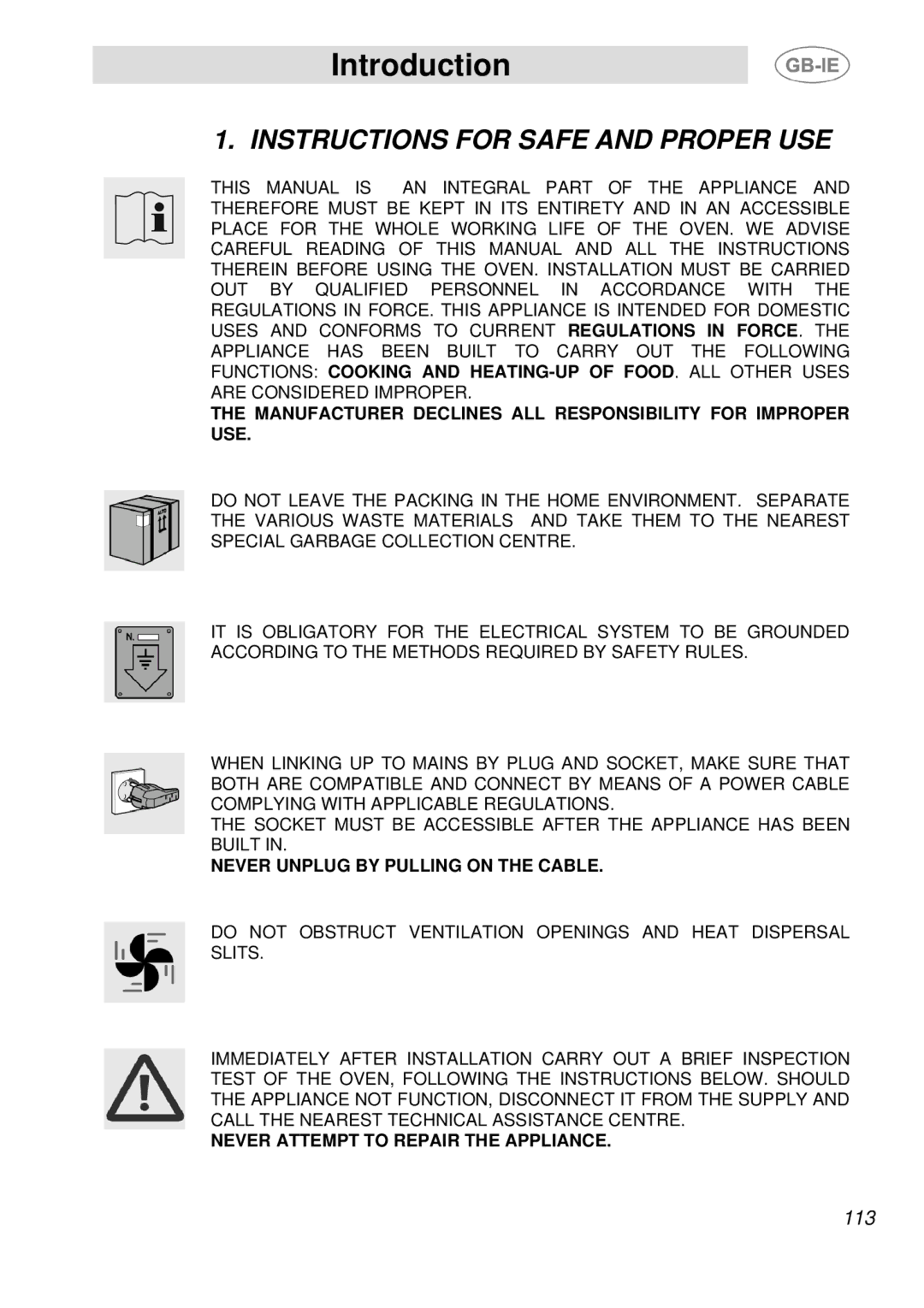 Smeg SDK380X-5, SDK398X-5 manual Introduction, Instructions for Safe and Proper USE 