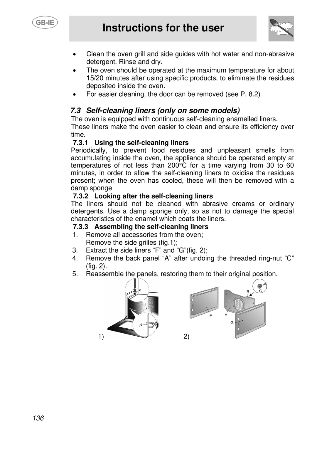 Smeg SDK398X-5, SDK380X-5 manual Self-cleaning liners only on some models, Using the self-cleaning liners 